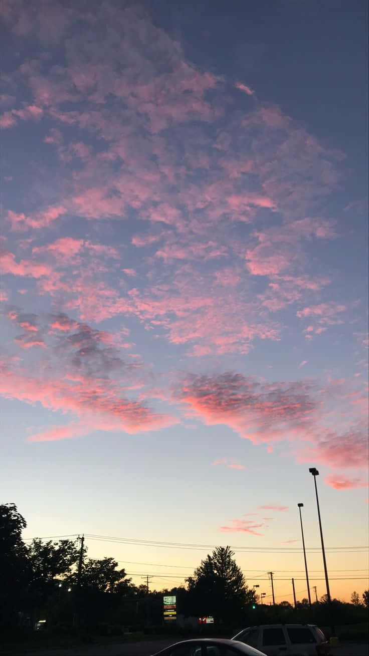 Aesthetic Sunset Iphone With Cars Parked In Front Of Trees Background