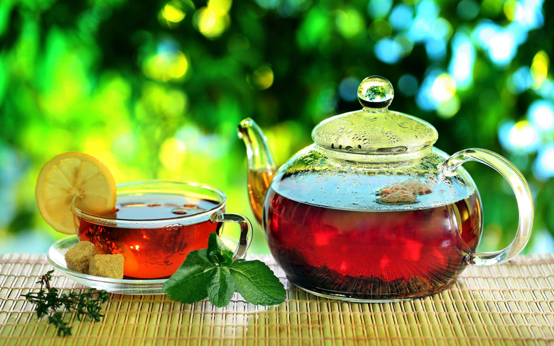 Aesthetic Tea Table Setting In A Garden Background