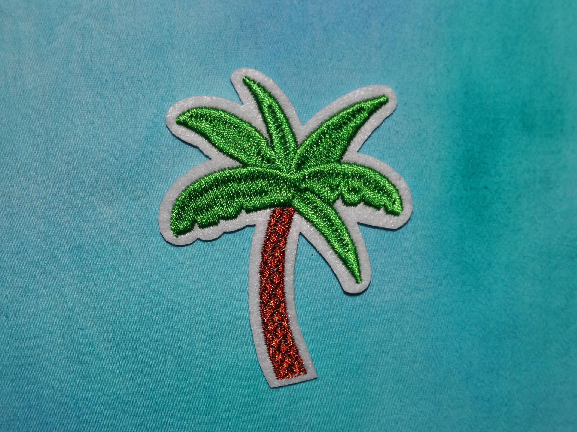 Aesthetic Teal Coconut Tree Embroidered Patch Background