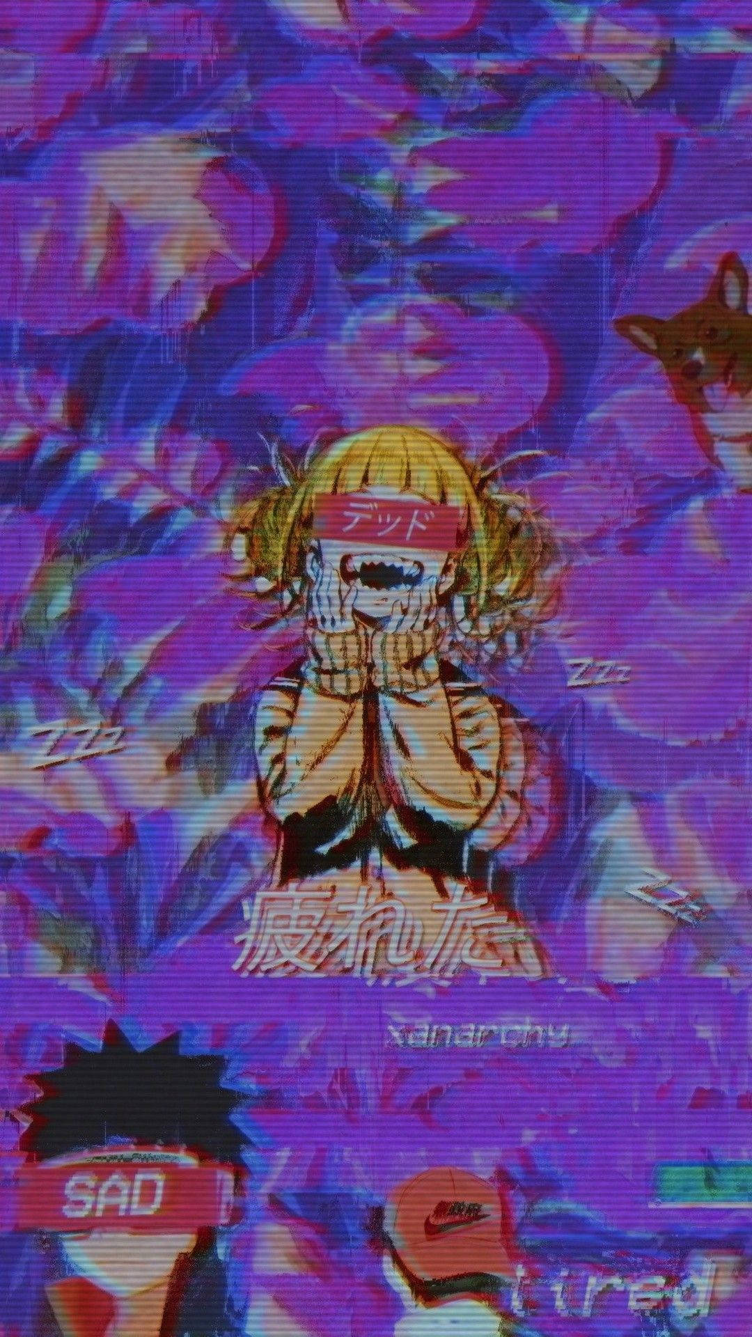 Aesthetic Trippy Anime On Purple Background