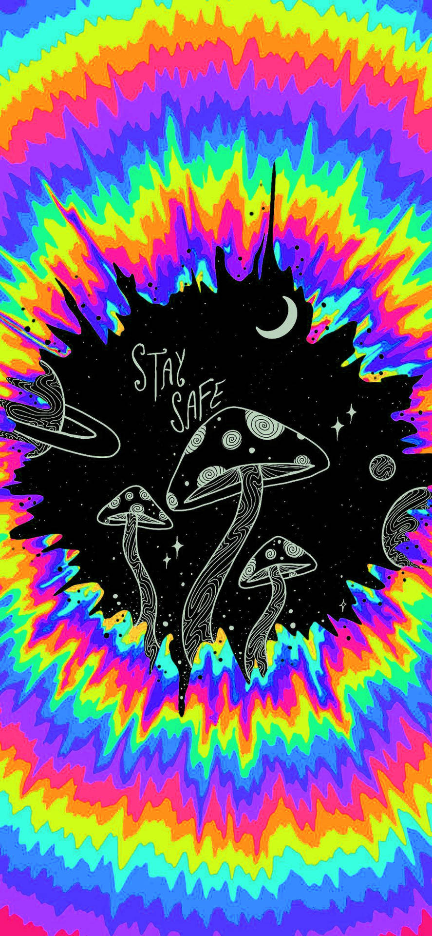 Aesthetic Trippy Black And White Mushrooms Rainbow Background