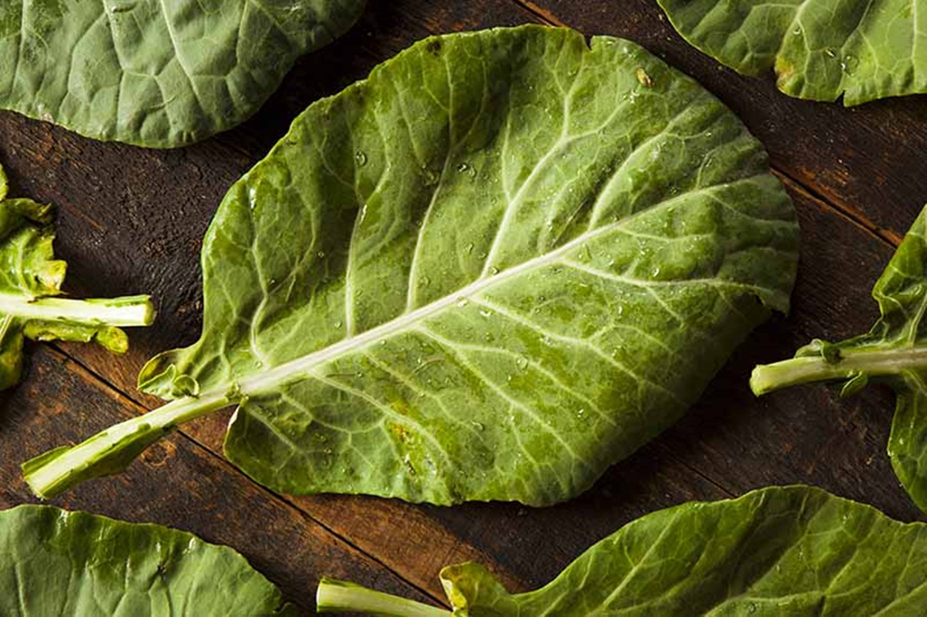 Aesthetic Vegetable Collard Green On Wooden Table Background