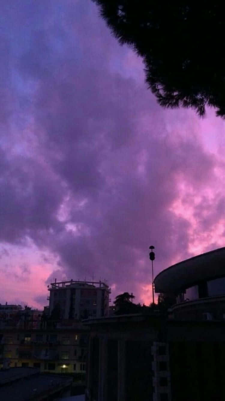 Aesthetic Vintage Purple Sunset Sky Background