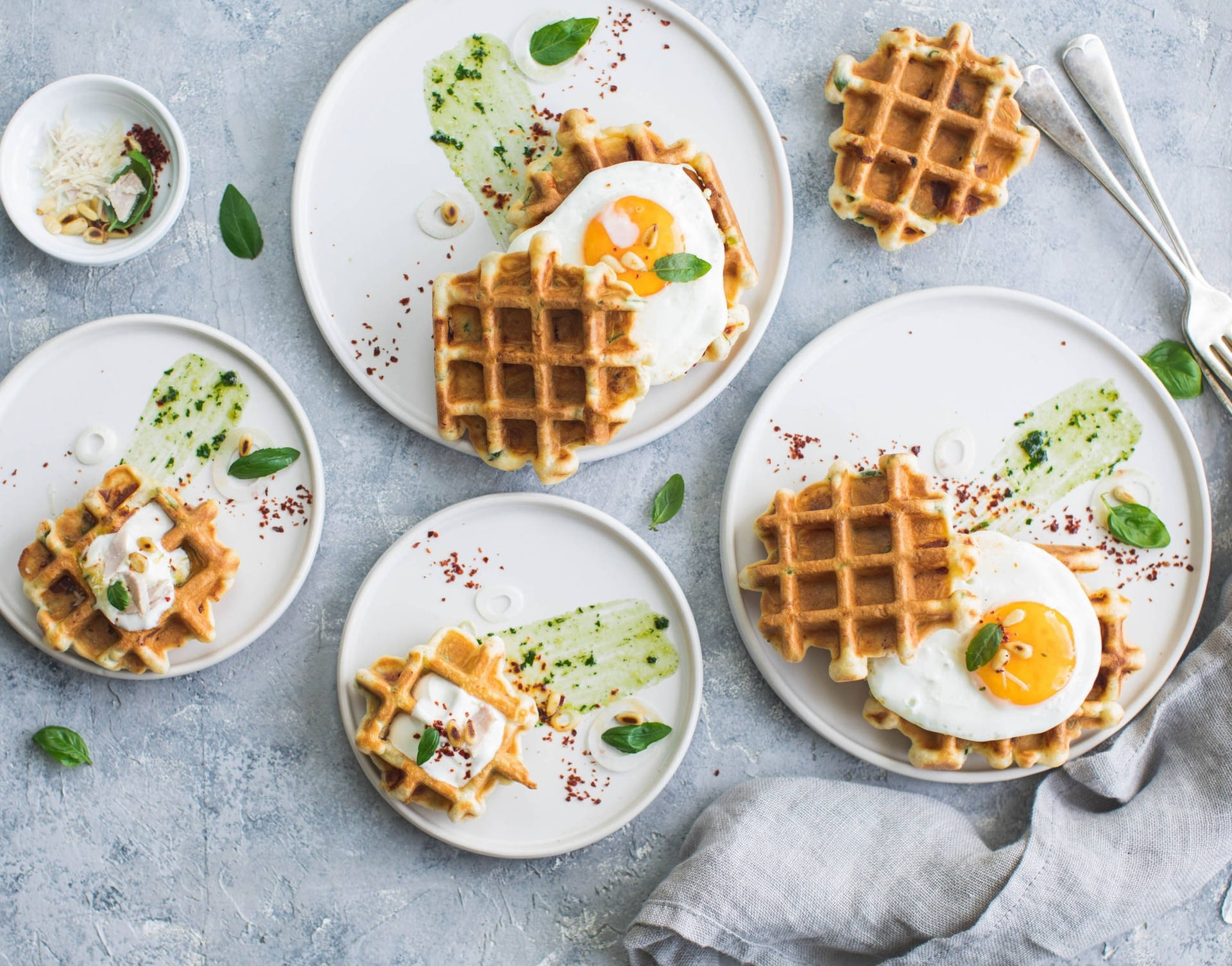 Aesthetic Waffles And Eggs Breakfast Background