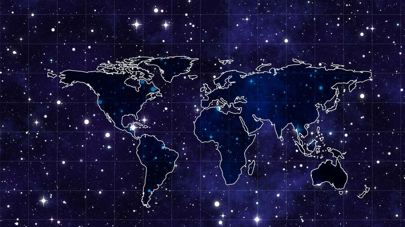 Aesthetic World Map Covered In Stars Laptop Background