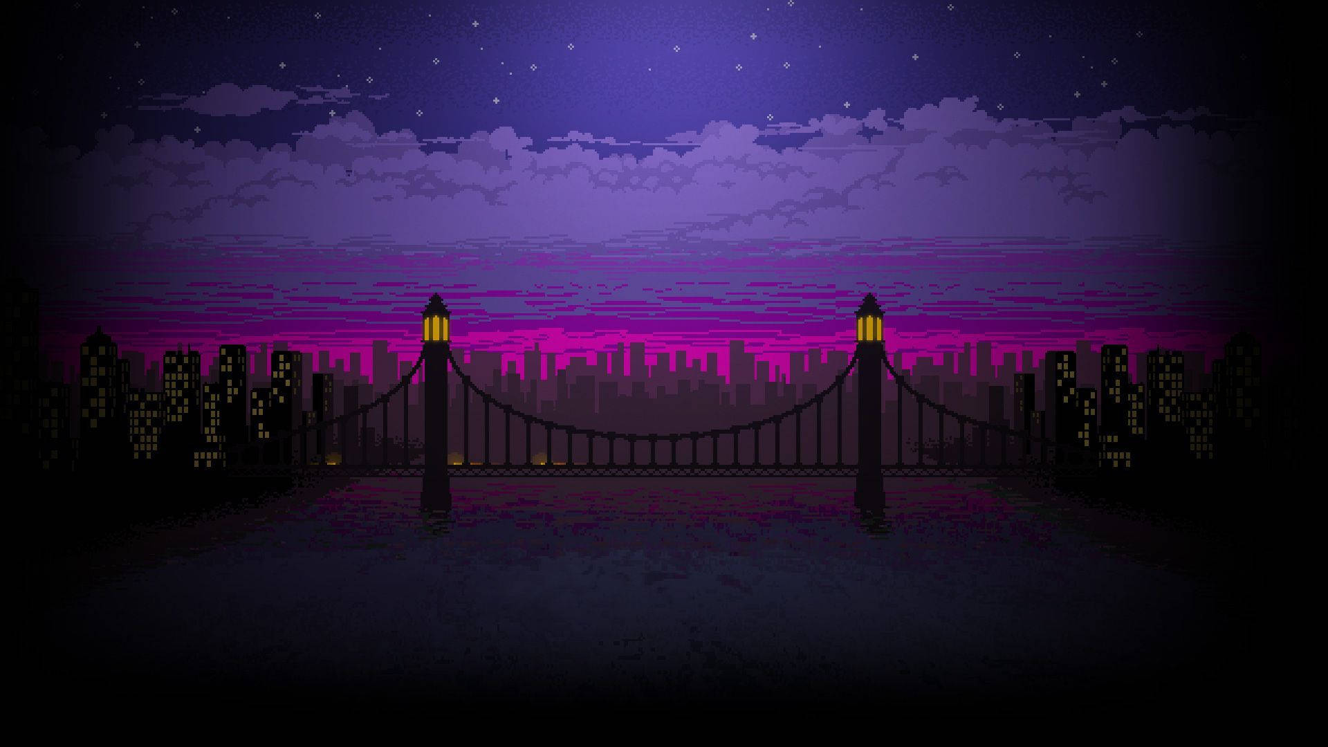 Aesthetic Youtube City Bridge Pixel Art Background