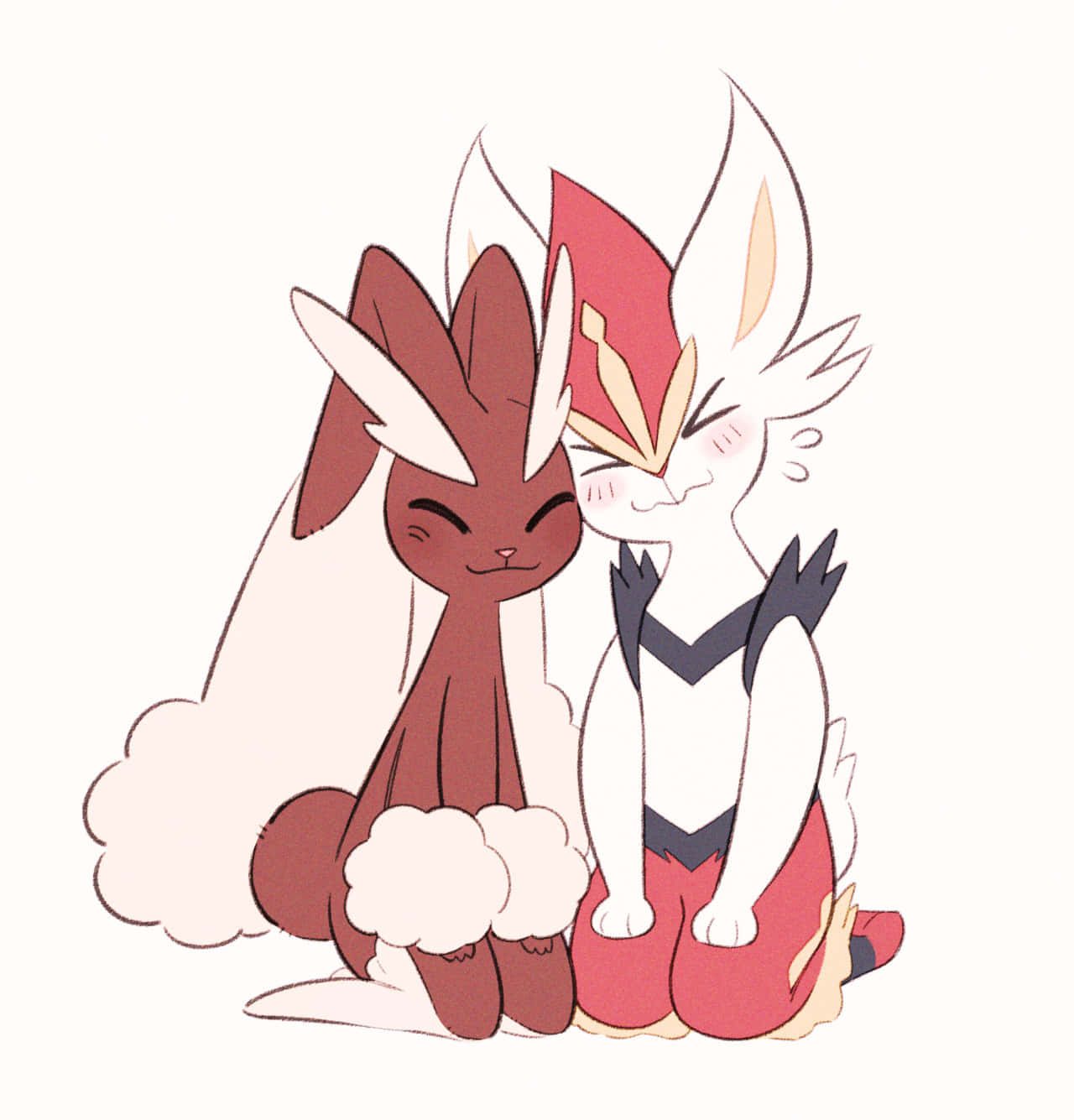 Affectionate Lopunny And Cinderace Pokémon In An Enchanting Illustration