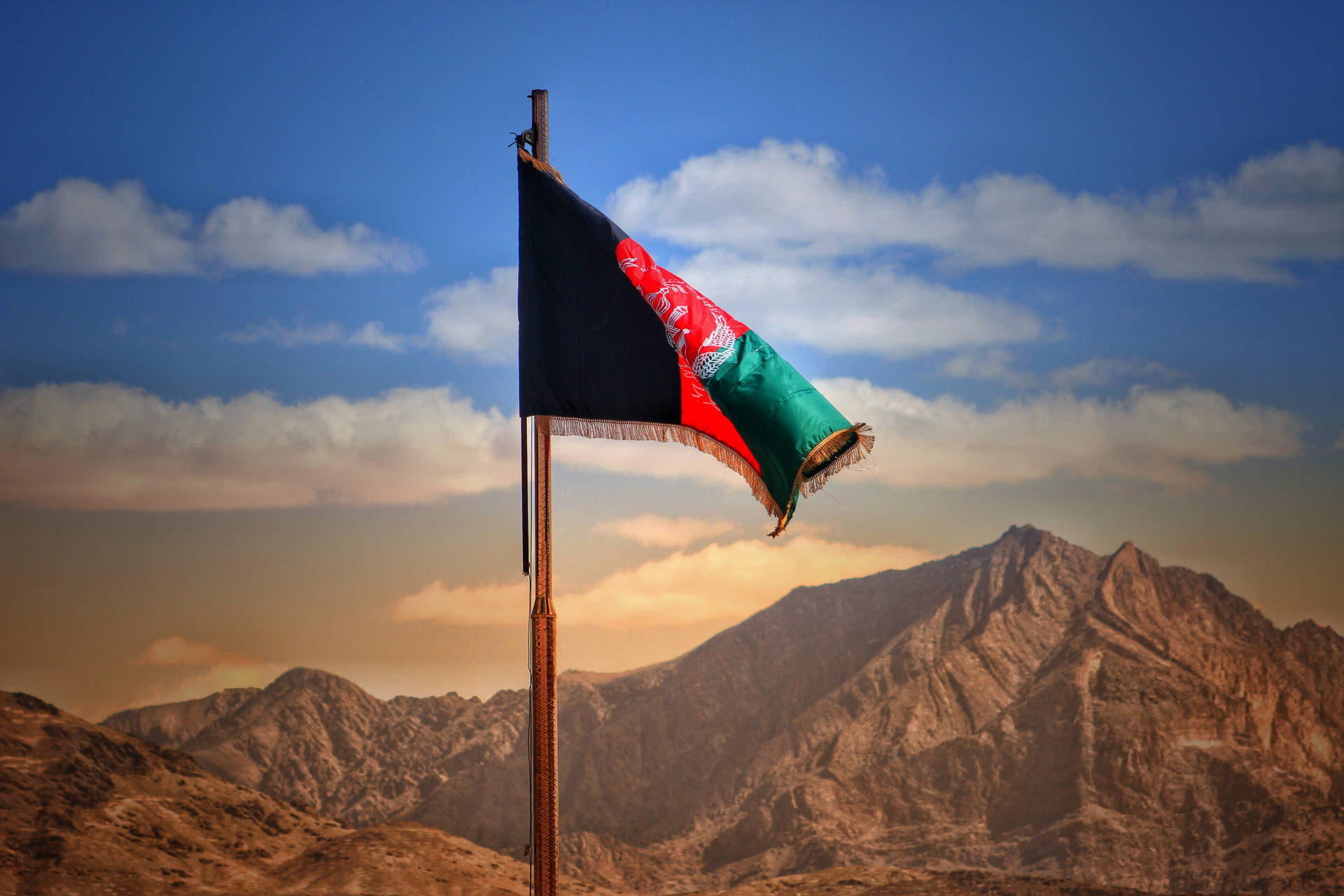 Afghanistan Flag In Kabul Background