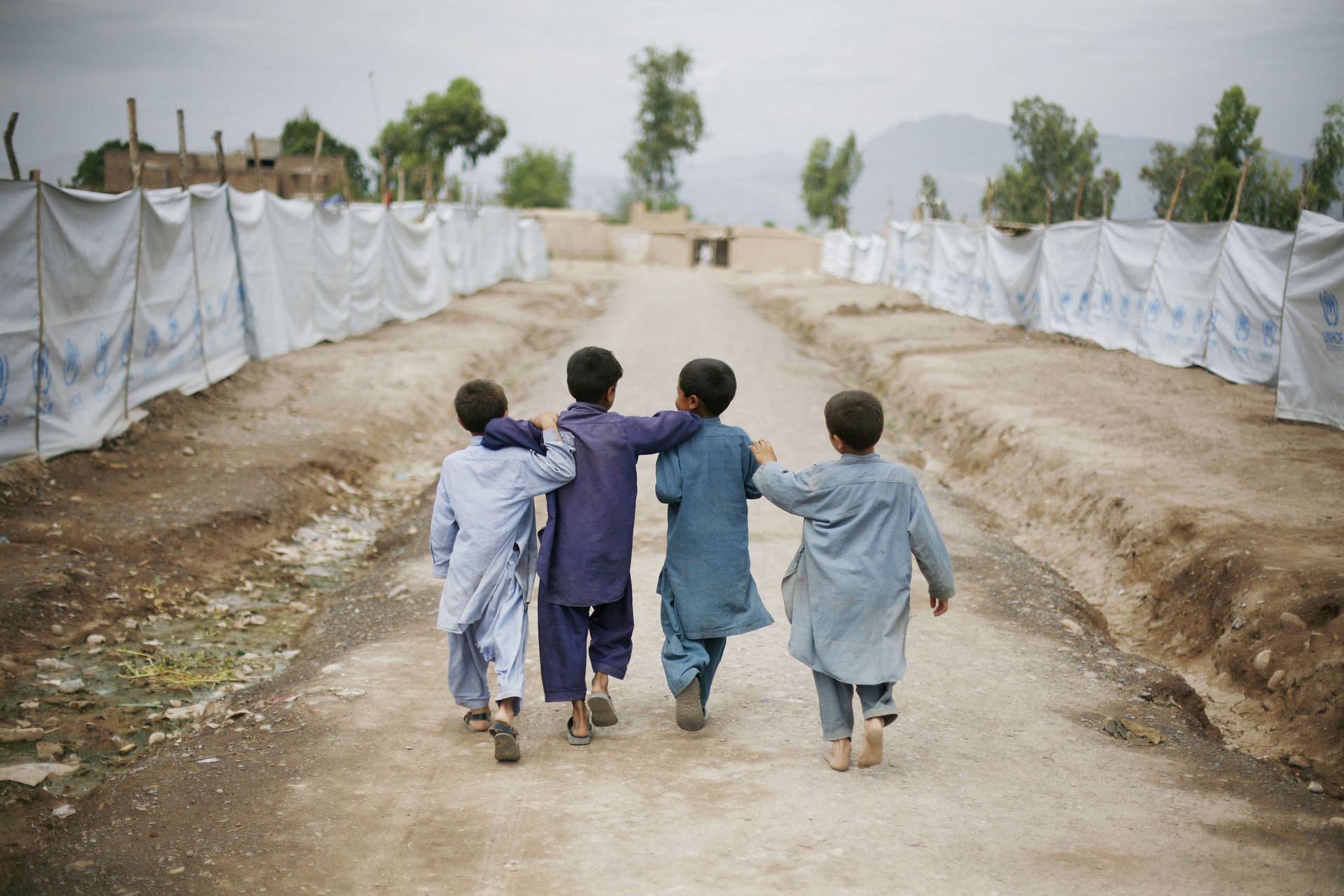Afghanistan Kids Back View Background