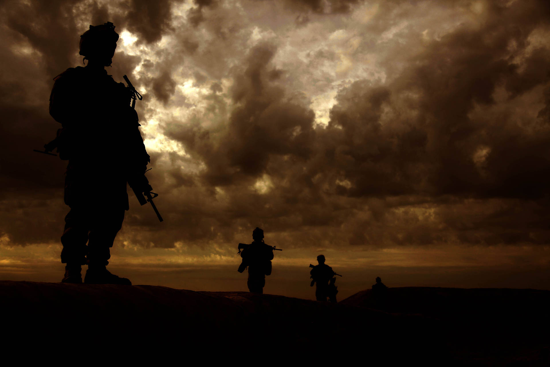 Afghanistan Soldiers Silhouette Background