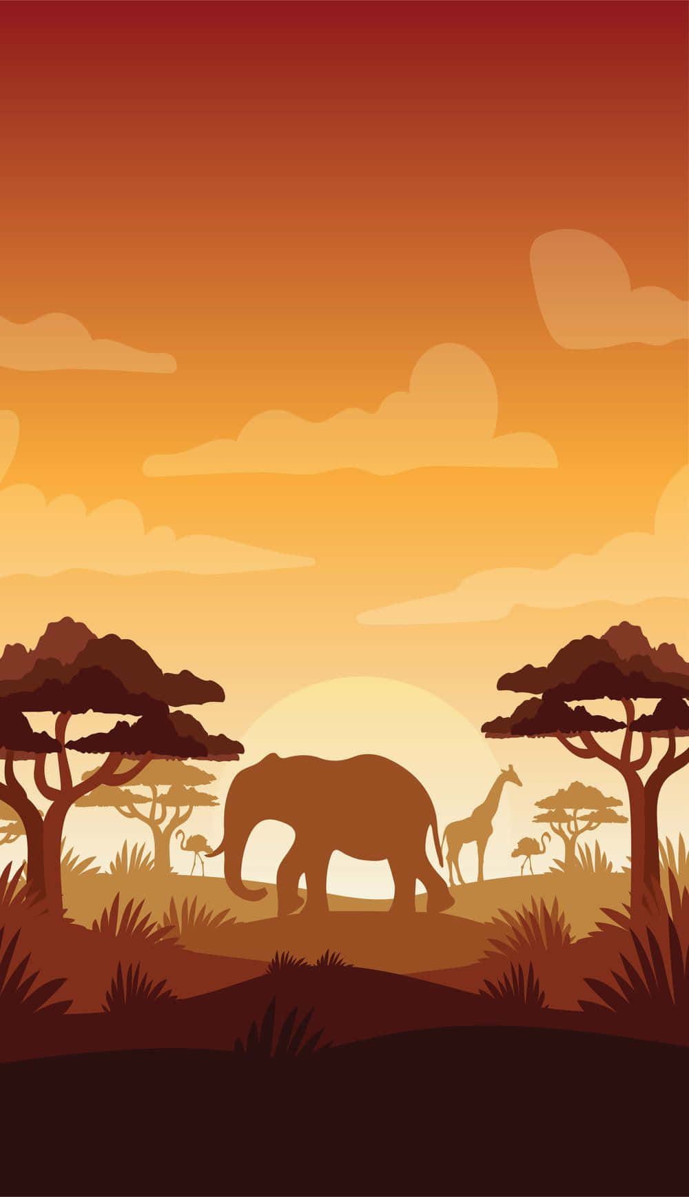 African Elephant And Giraffe Silhouette Art Phone