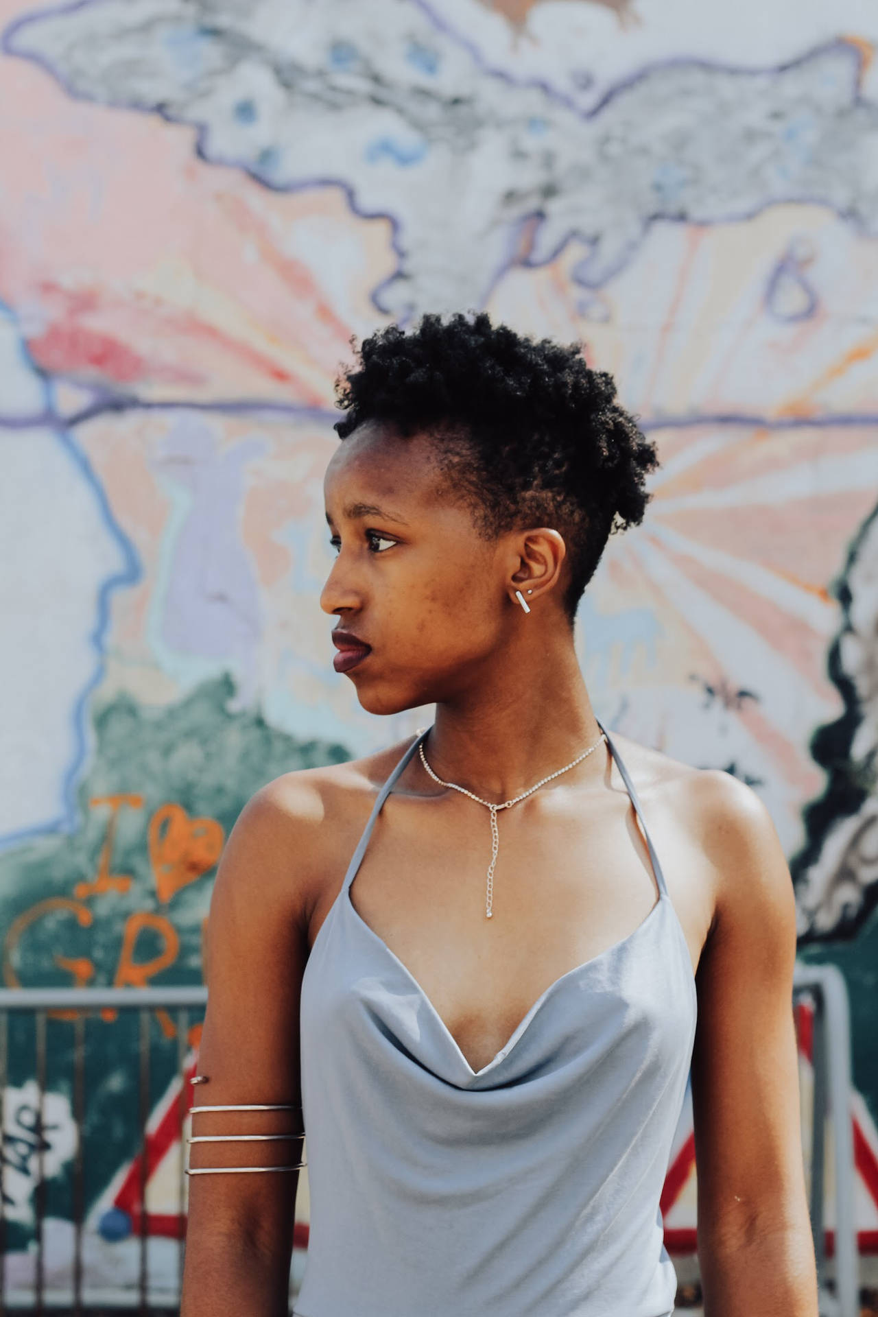 African Girl In Gray Halter Top Background