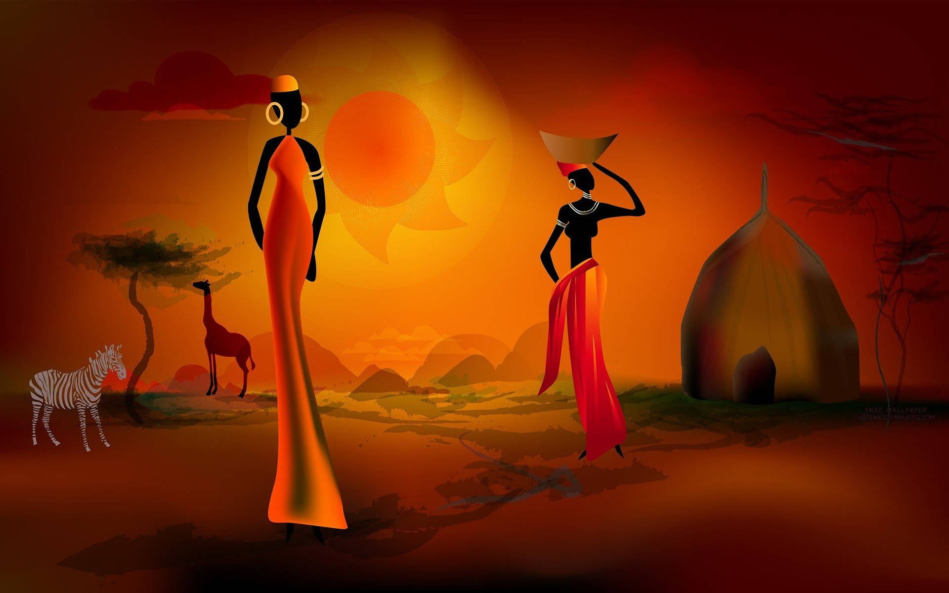 African Hut Orange Art Background