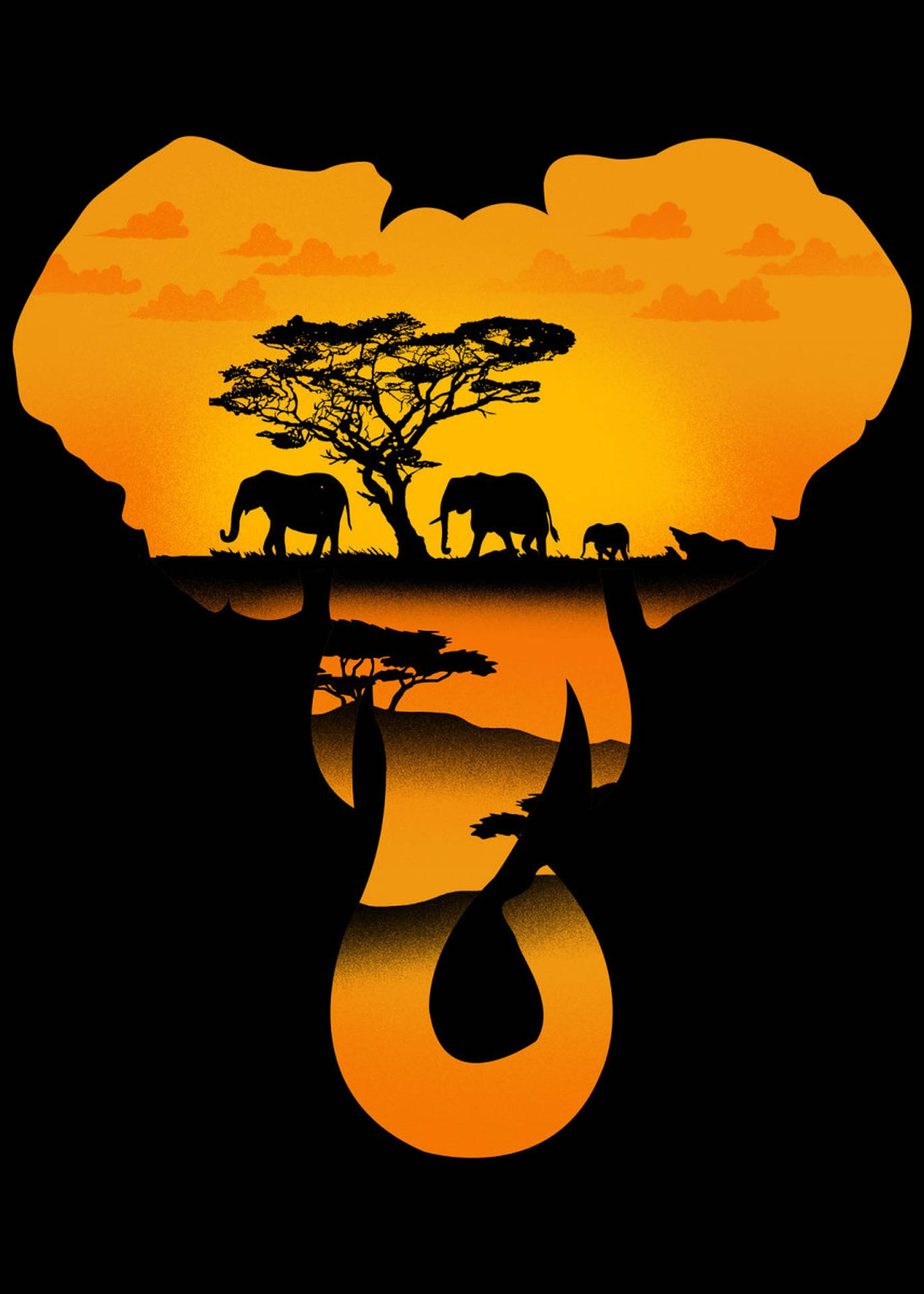 African Silhouette Wildlife Art Background
