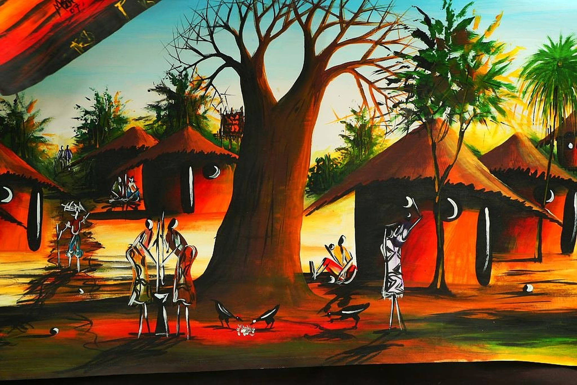African Tribal Village Art Background