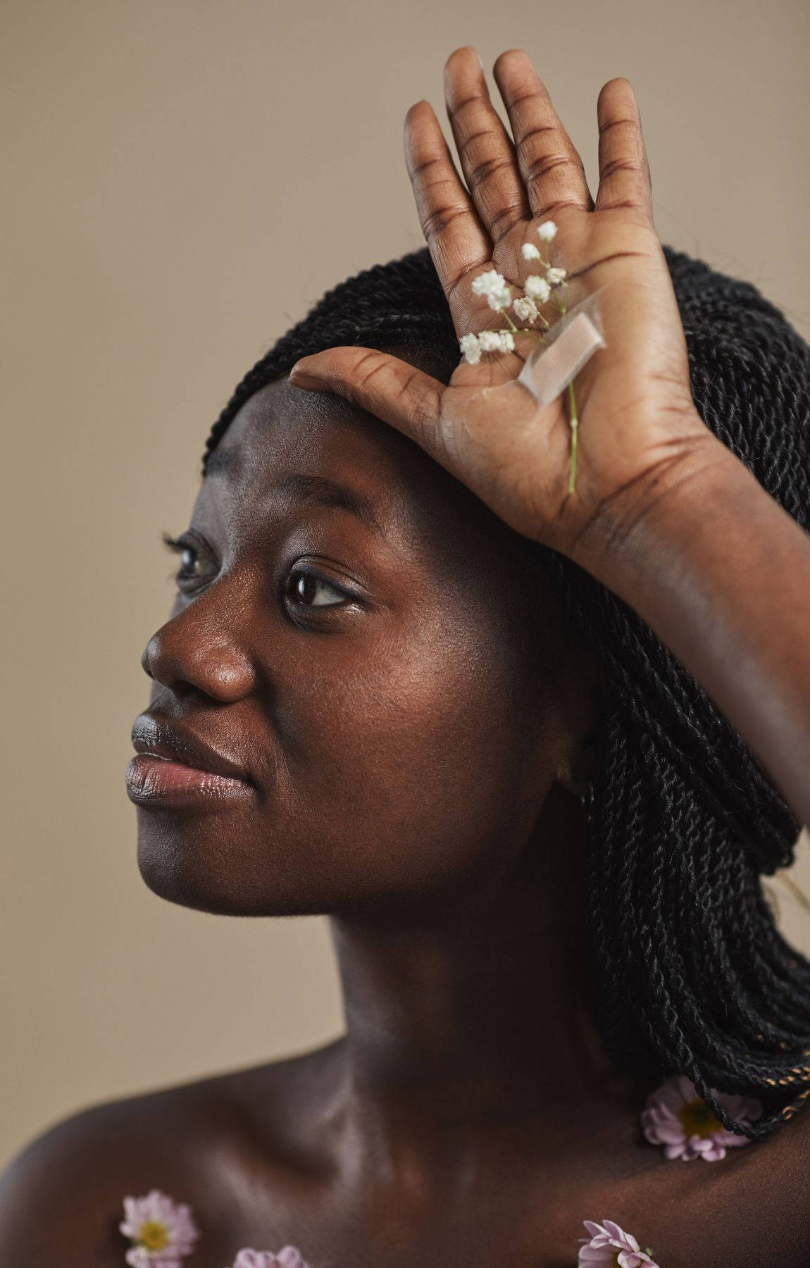 African Woman Hands Up Flowers