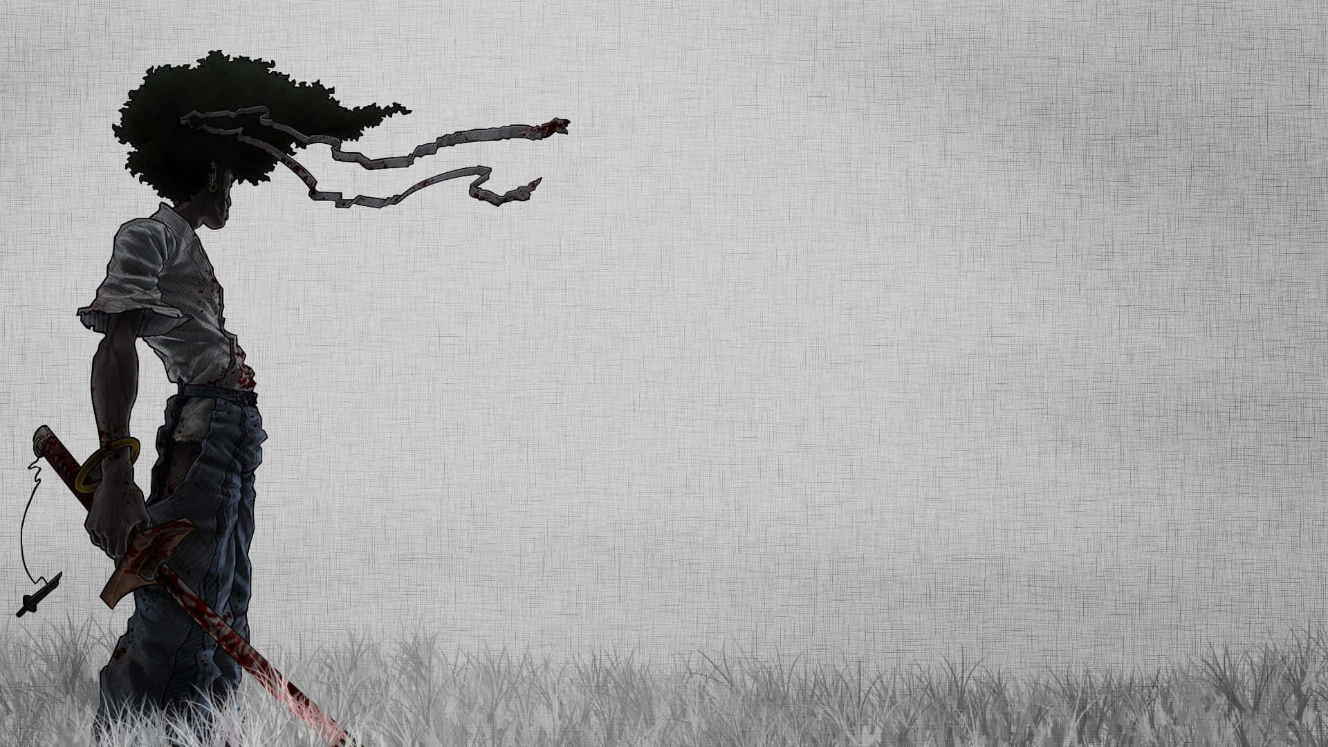 Afro Samurai In Action With His Sword At Sunset Background