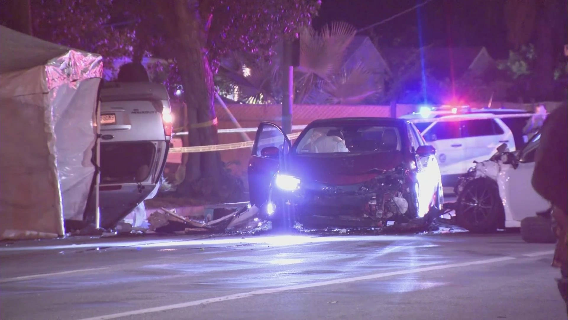 Aftermath Of A Serious Car Accident With Emergency Sirens Blaring