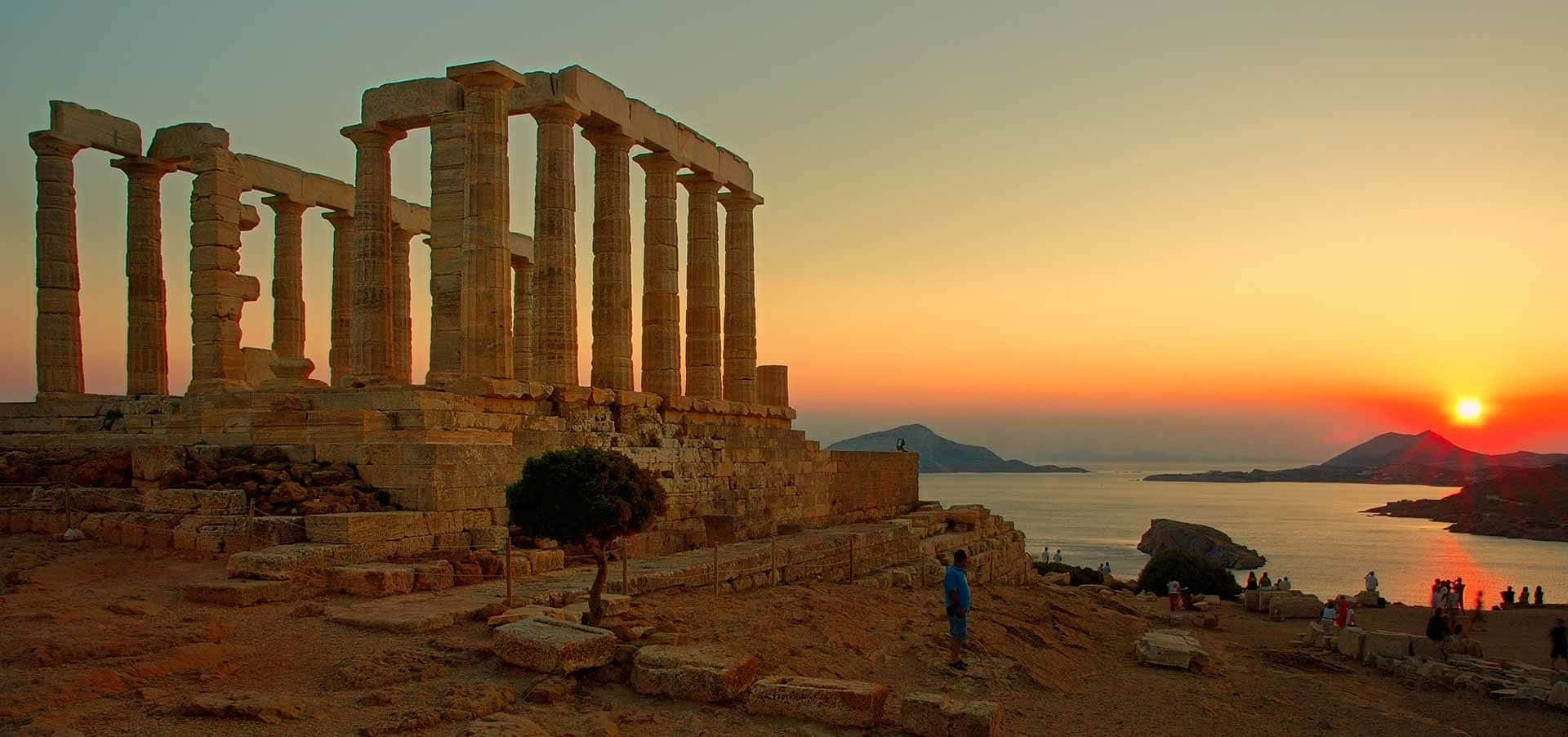 Afternoon Temple Of Poseidon Sounion Background
