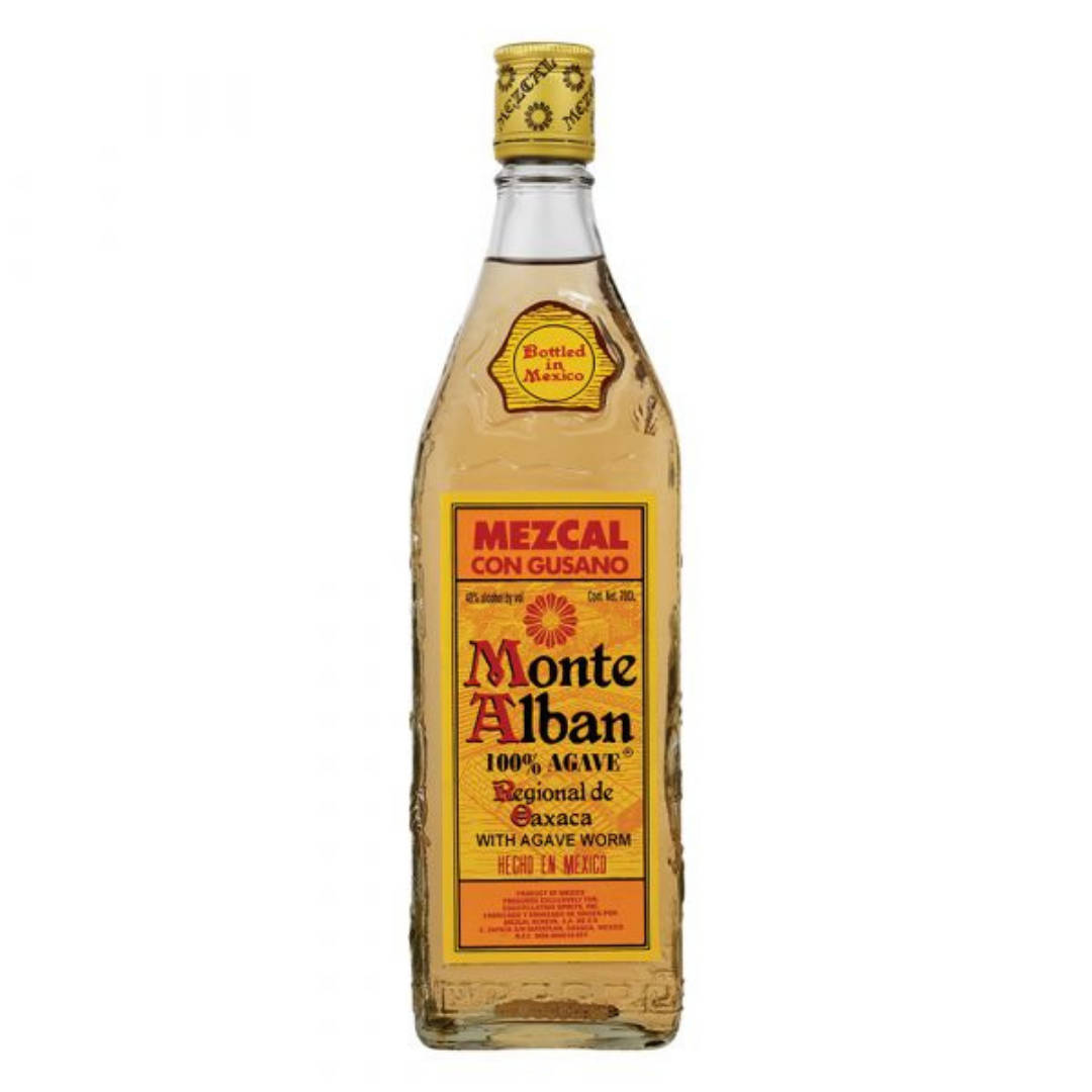 Agave Monte Alban Mezcal Tequila With Genuine Agave Worms Background