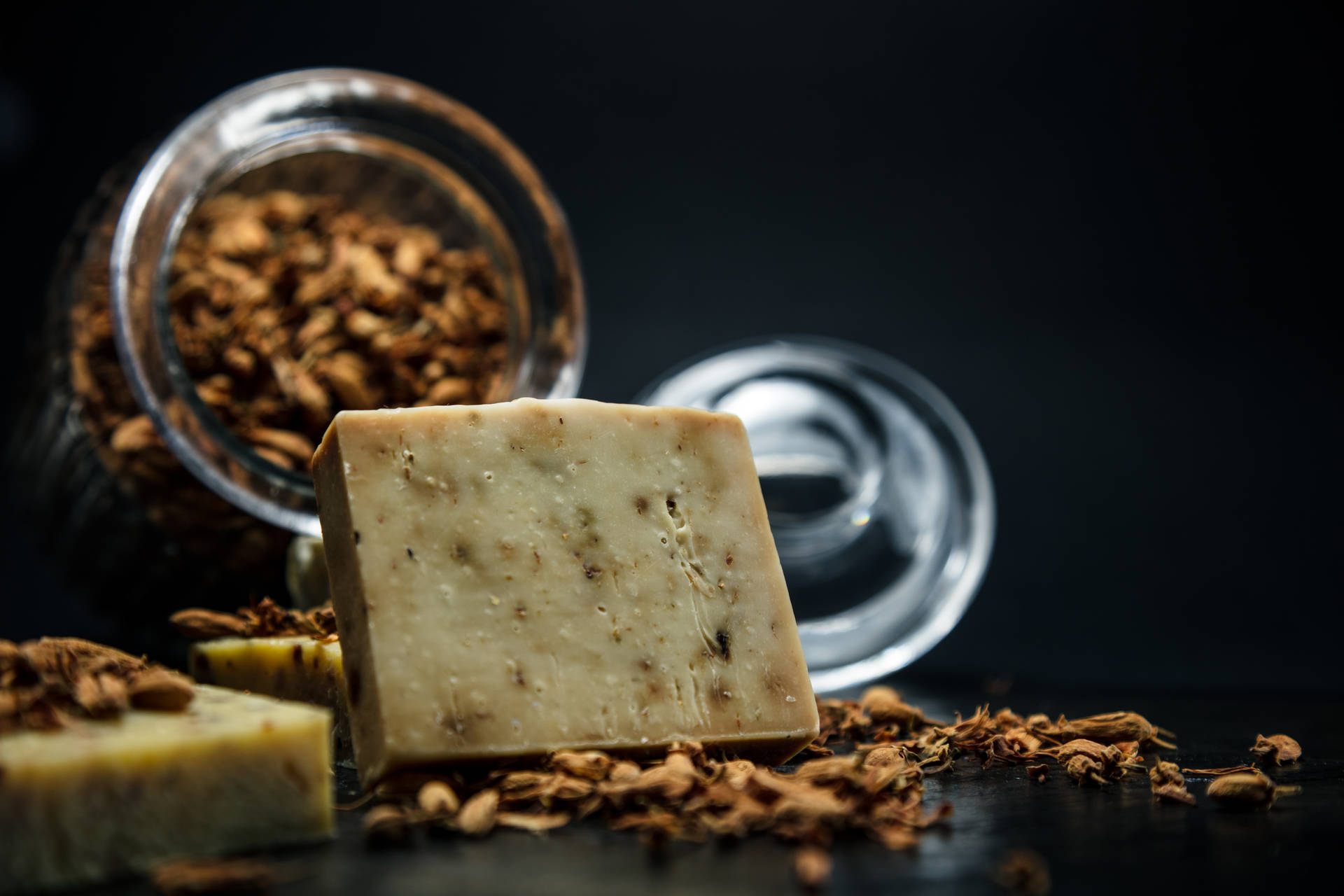 Aged Cheese And Dried Leaves Background