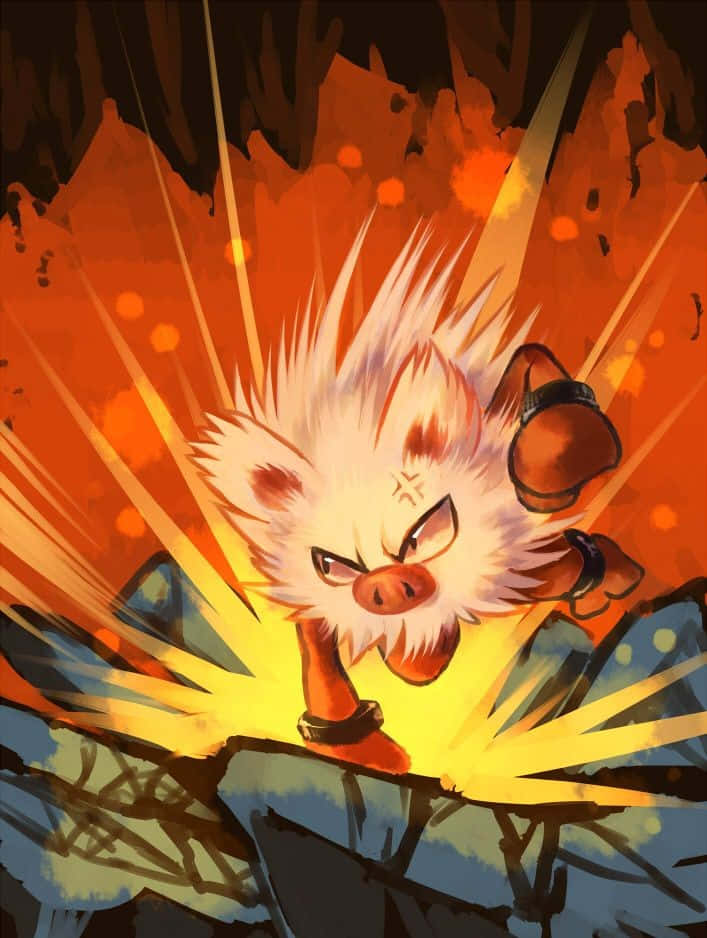 Aggressive Primeape Pokemon Throwing Punch Background