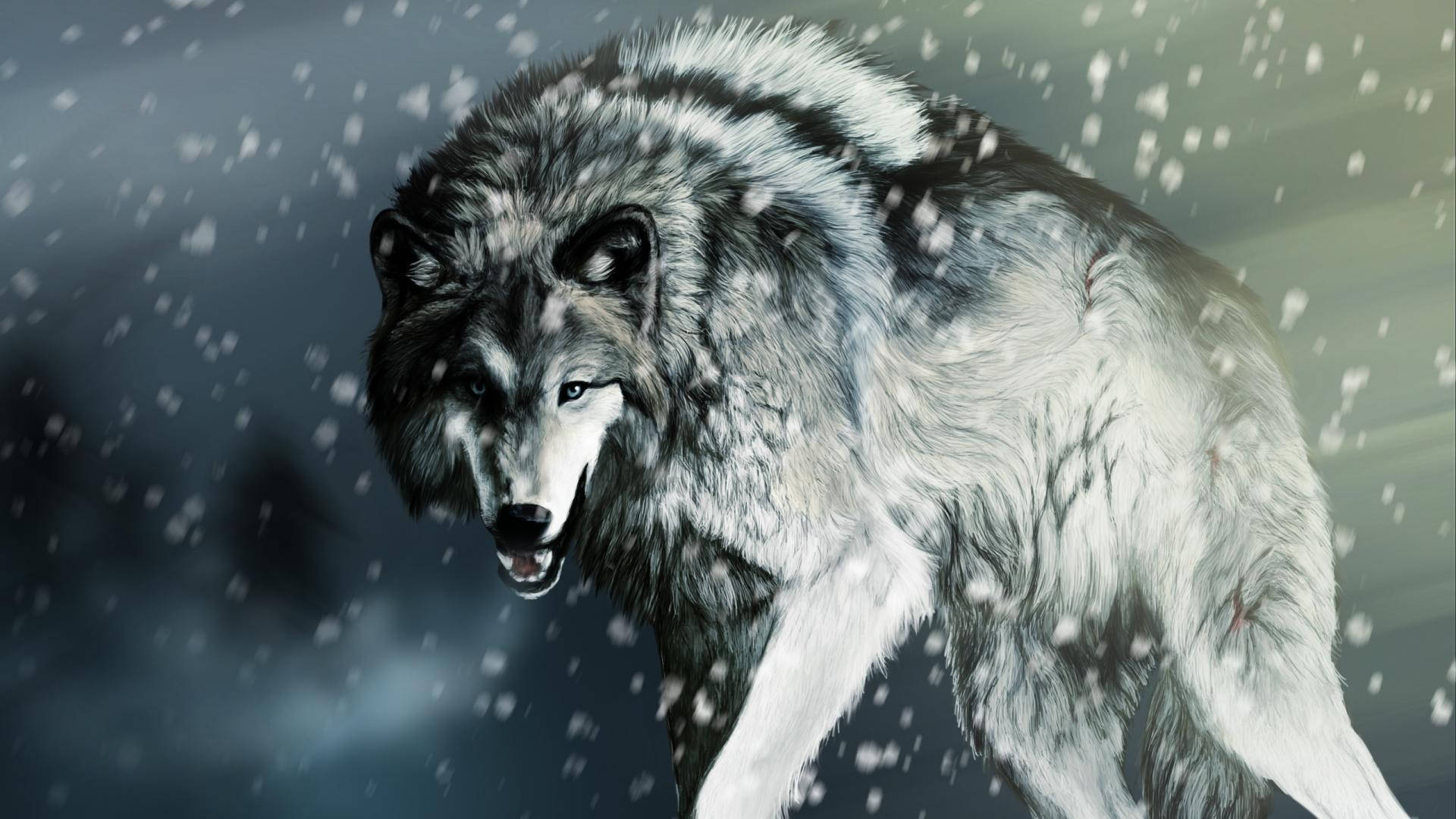 Aggressive Wolf Desktop Background