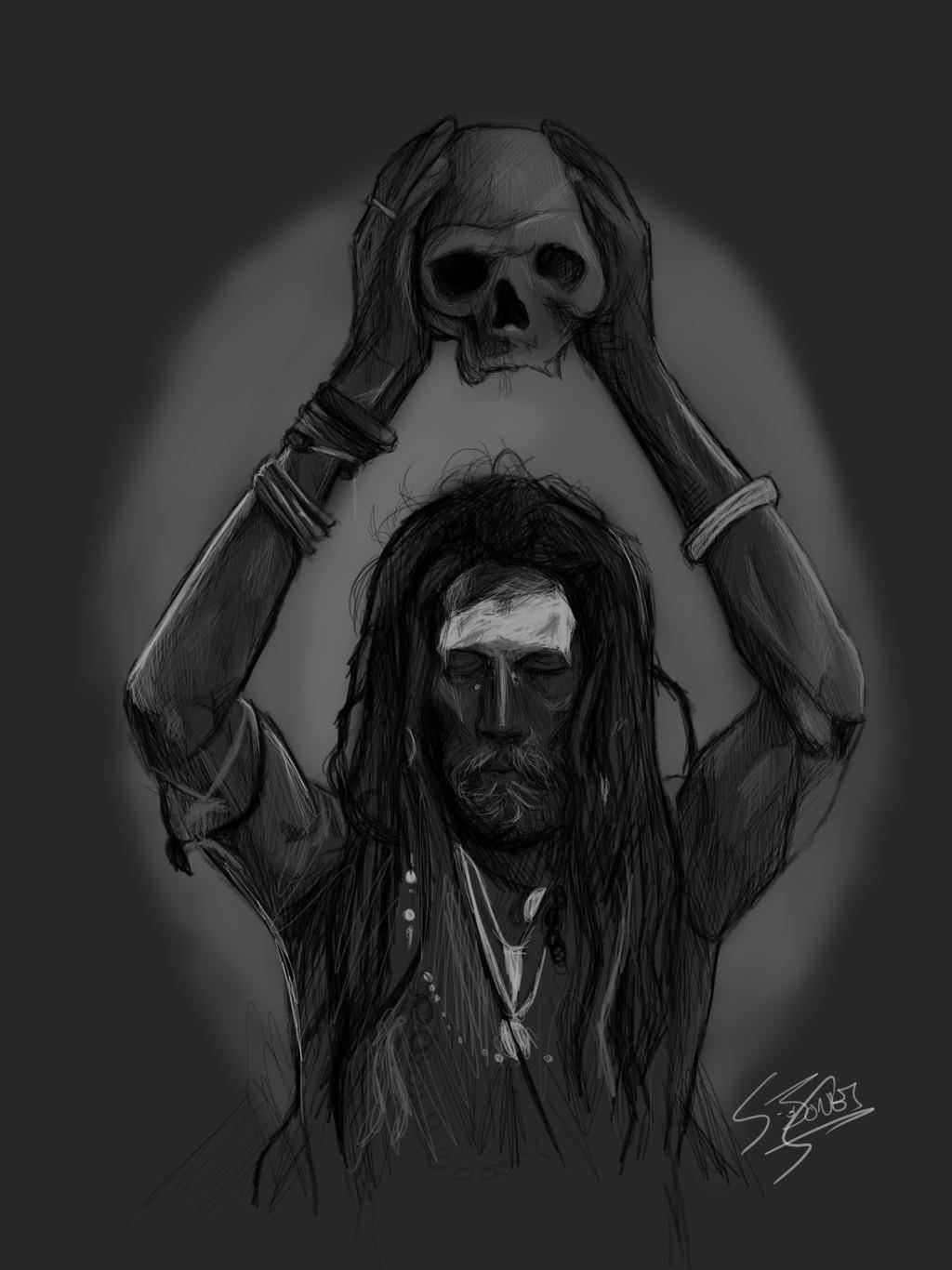 Aghori With Skull Art