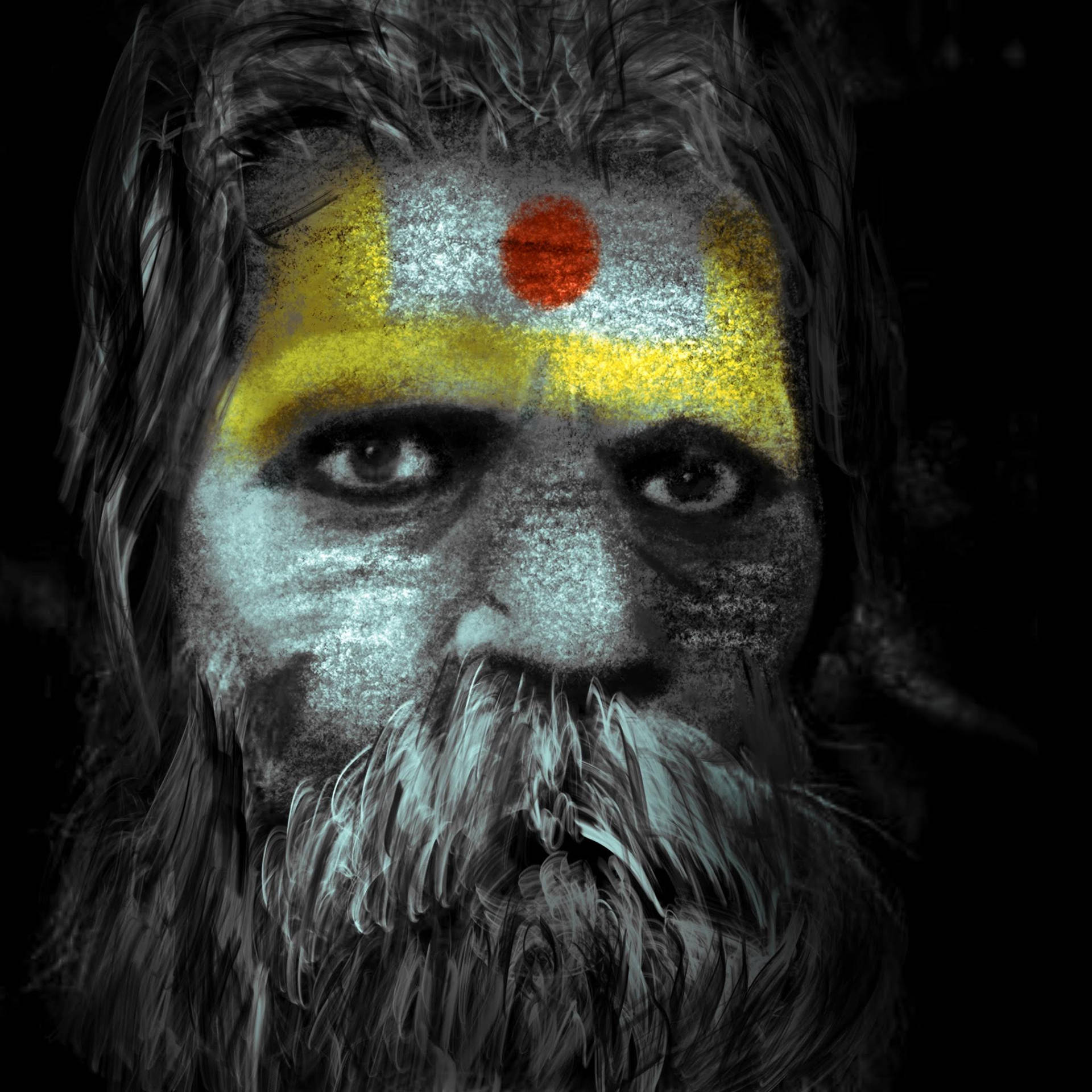 Aghori Yellow Red Face Paint