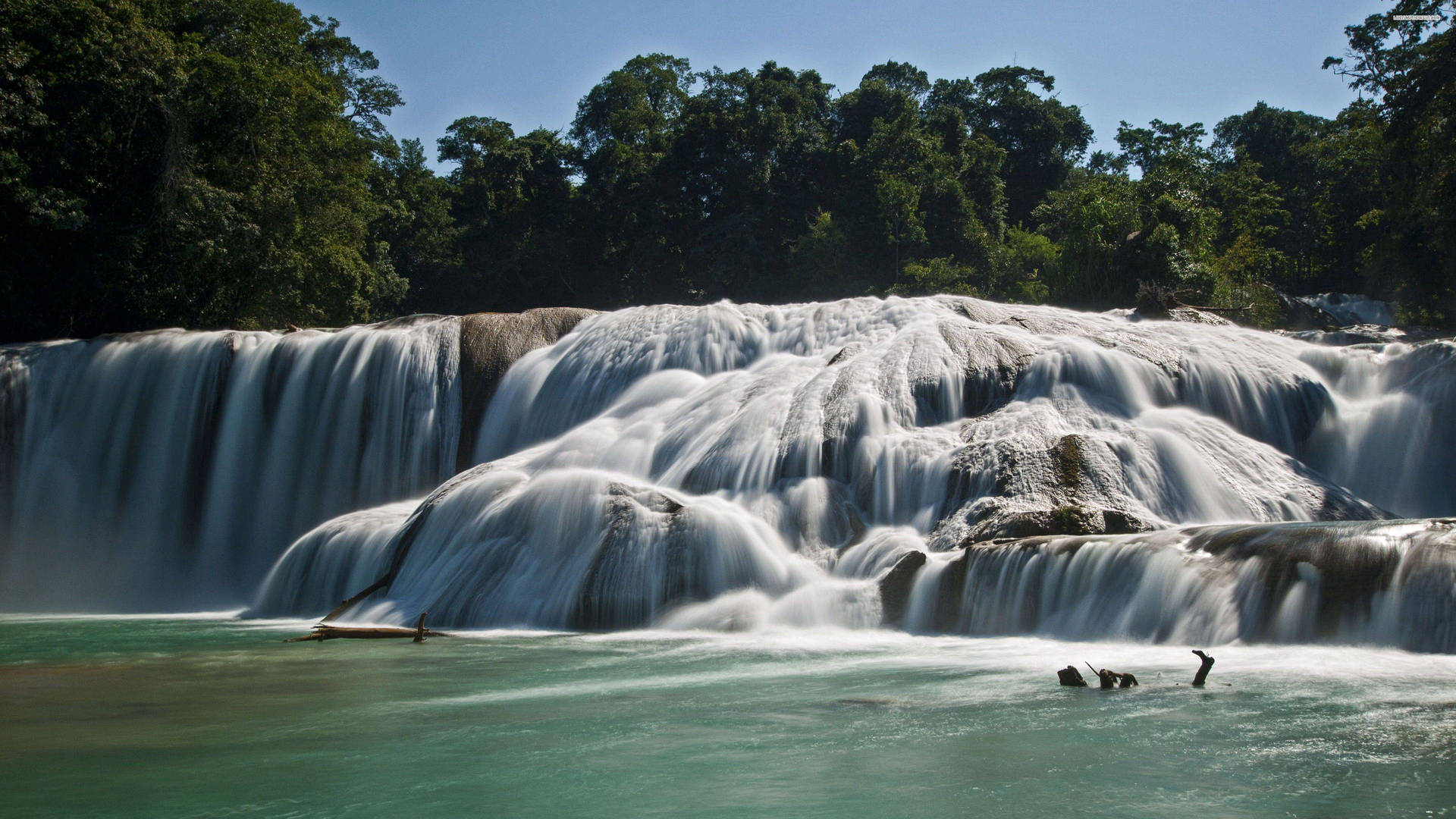Agua Azul Waterfall In Mexico Background