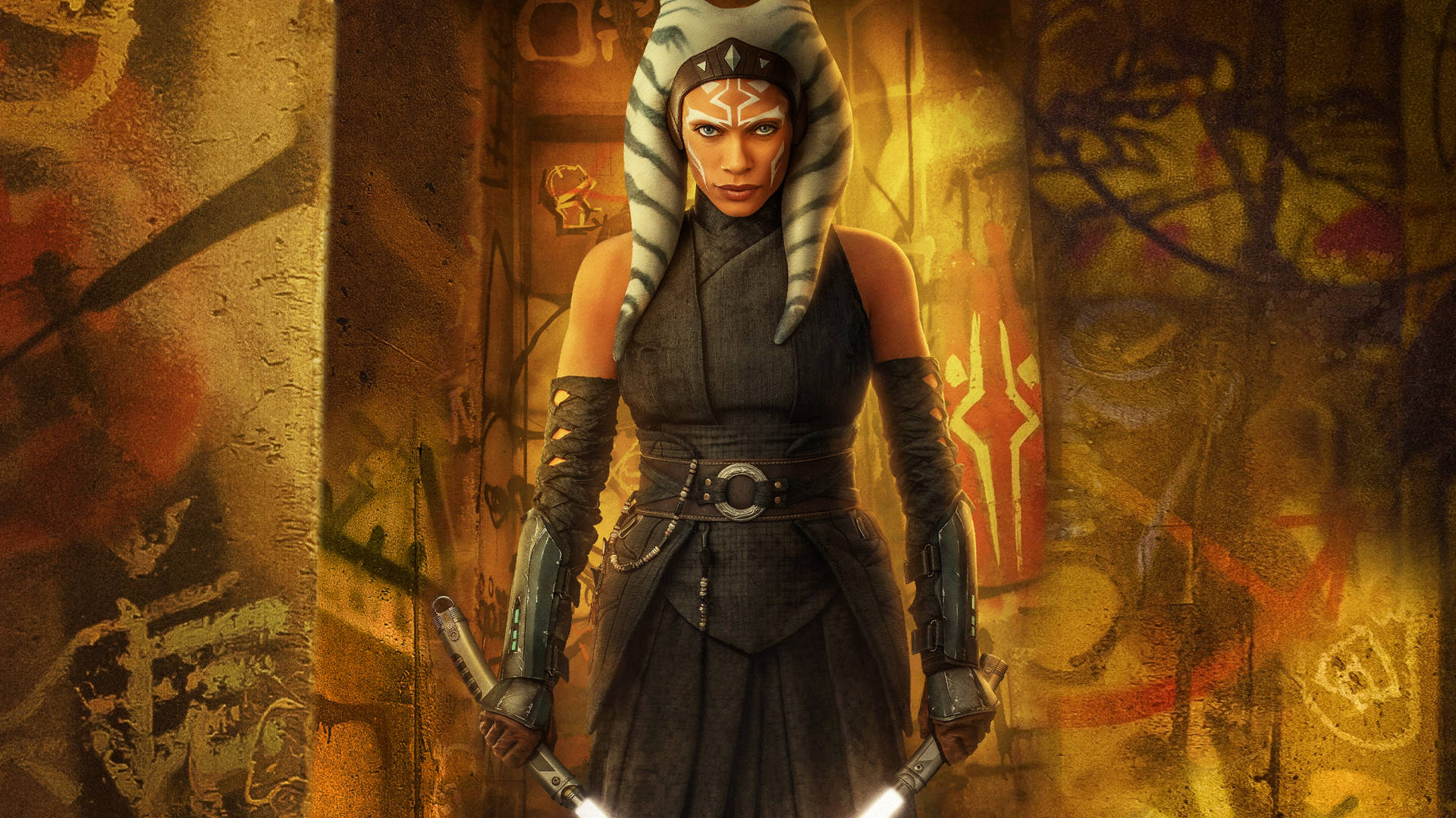 Ahsoka Tano Holding Two Daggers Background