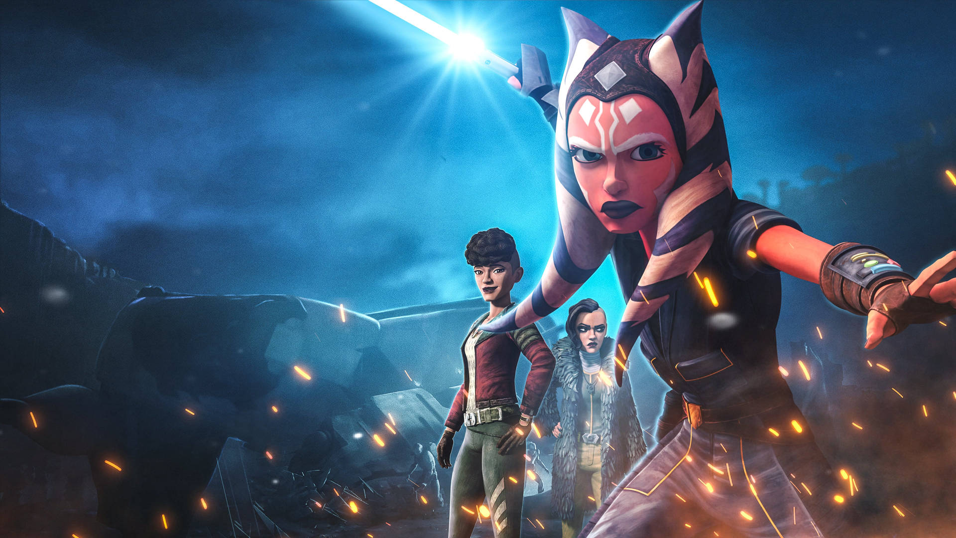 Ahsoka Tano In A Battle Stance Background