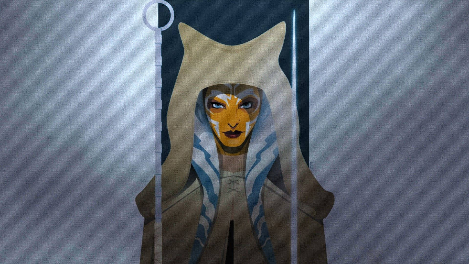 Ahsoka Tano In A White Hood Background