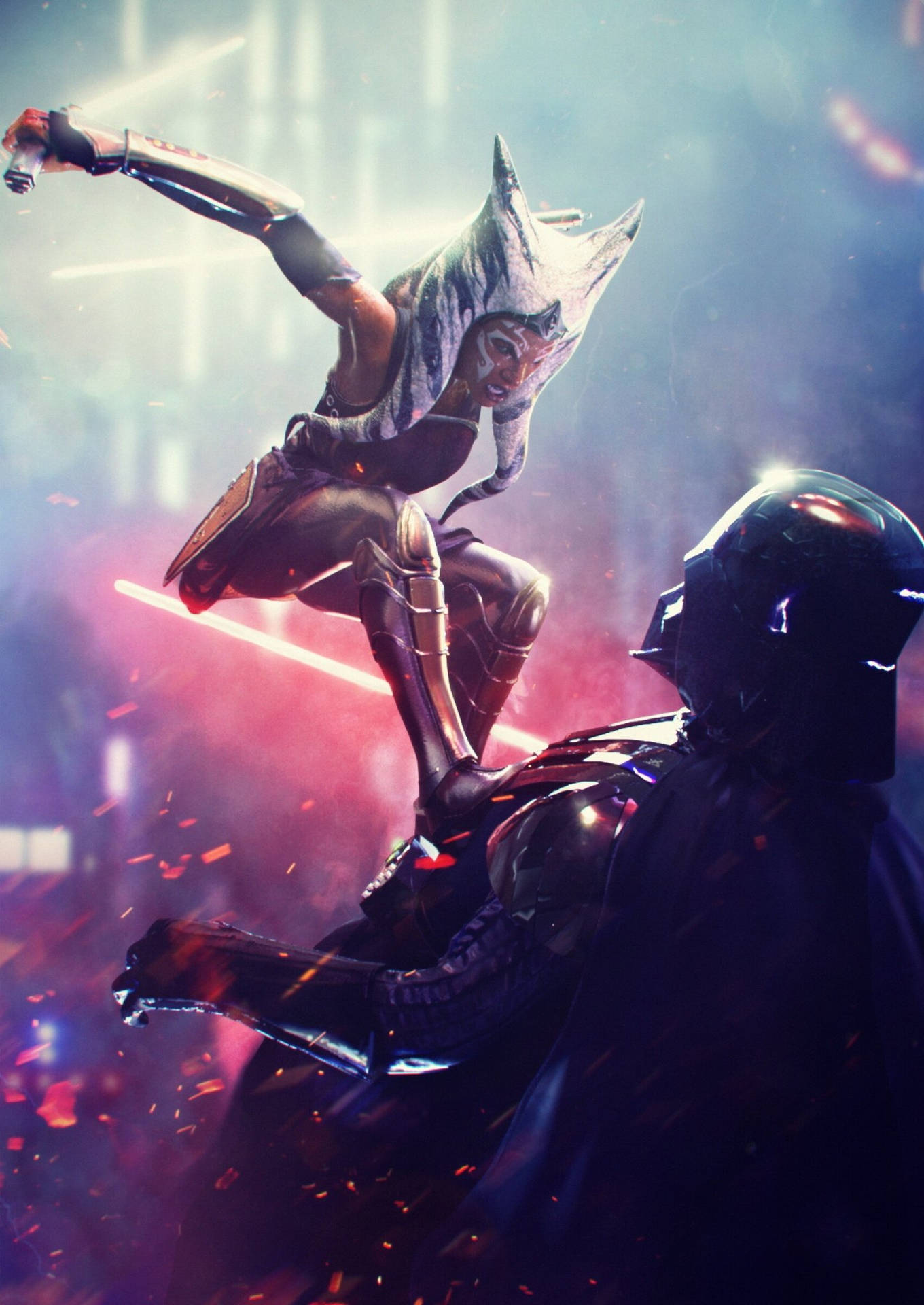 Ahsoka Tano Leaping On An Enemy Background