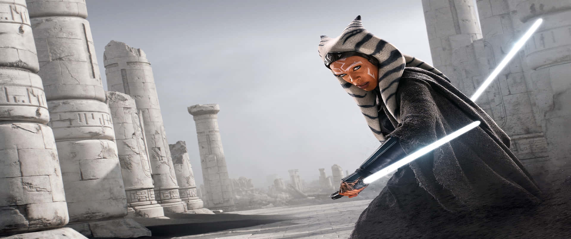 Ahsoka Tano Lightsaber Duel Ultra Wide Background