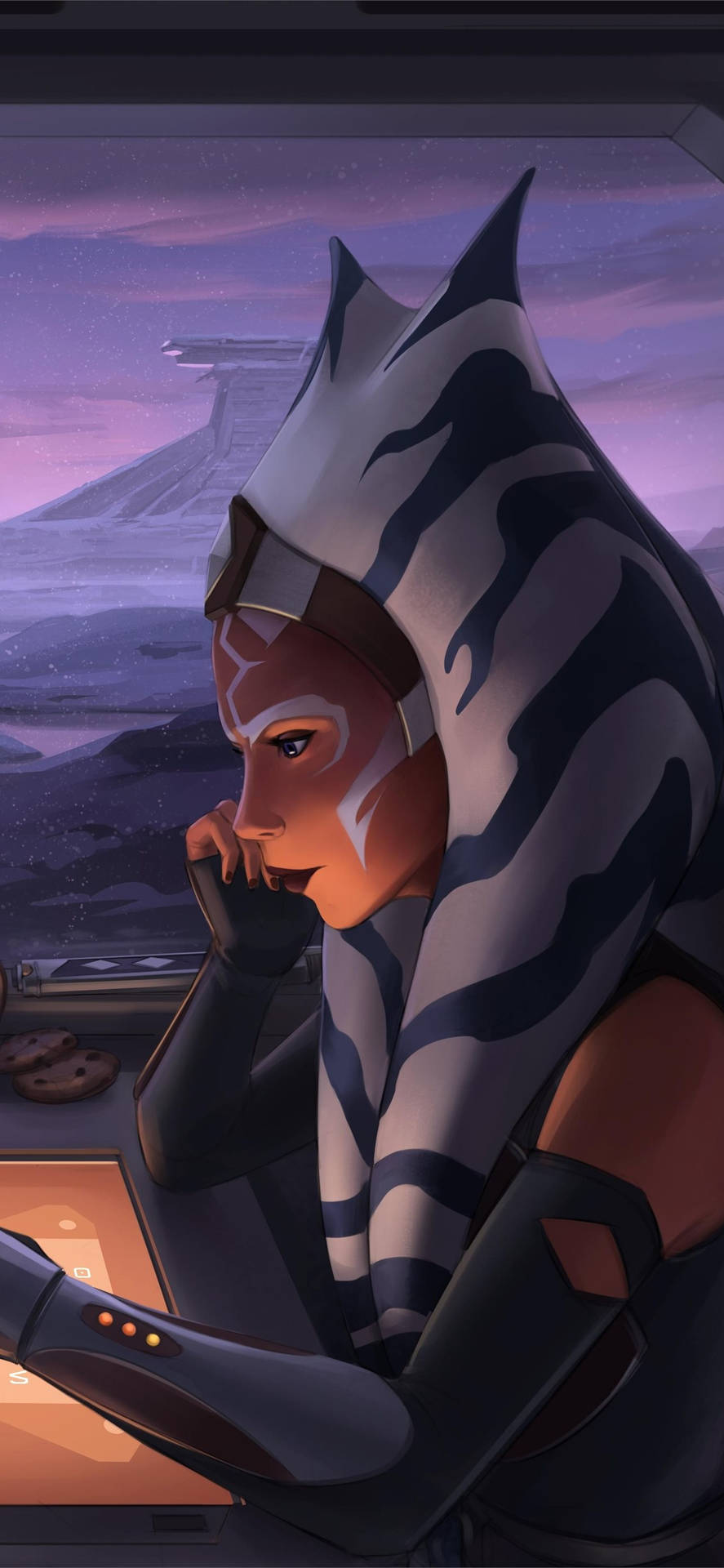 Ahsoka Tano Stands With A Lightsaber In Hand Ready For Battle Background