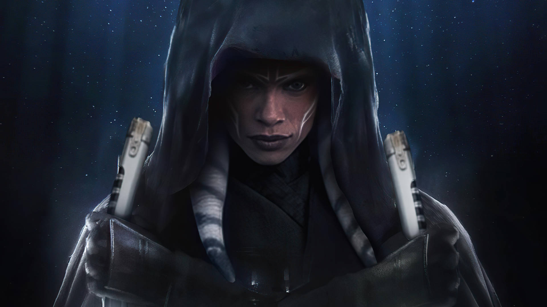 Ahsoka Tano With A Black Hood Background