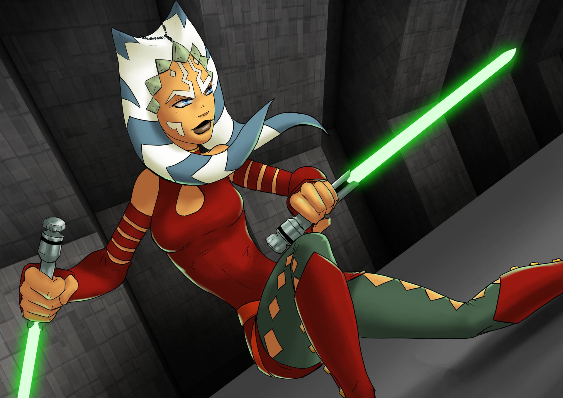 Ahsoka Tano With A Green Lightsaber Background