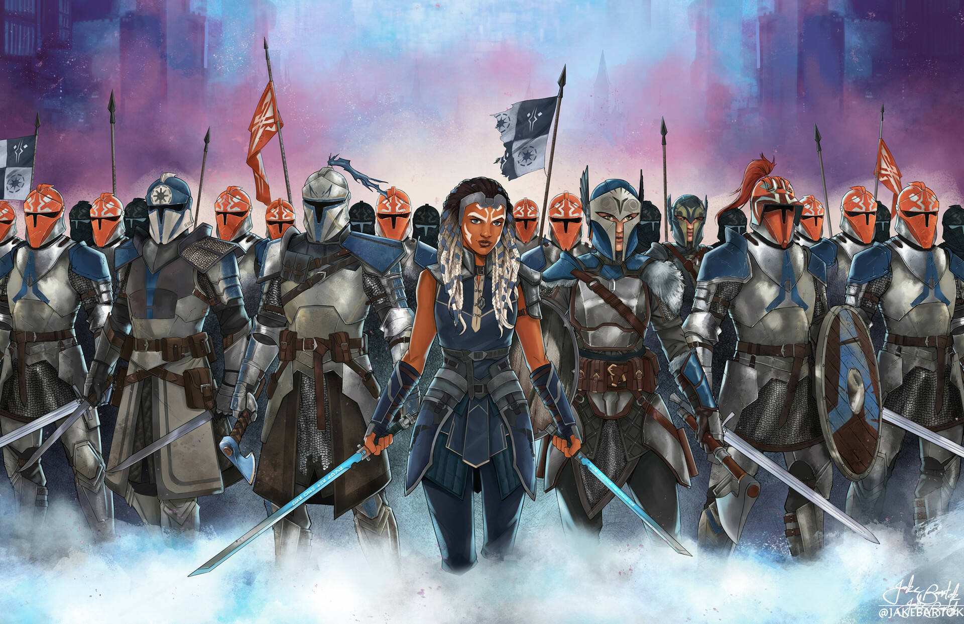 Ahsoka Tano With The Mandalorian Background