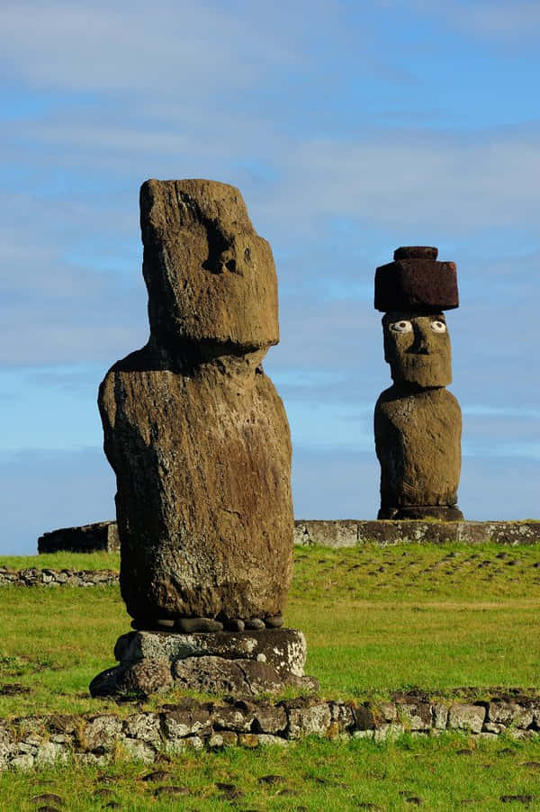 Ahu Tahai With Two Moai Statues Background