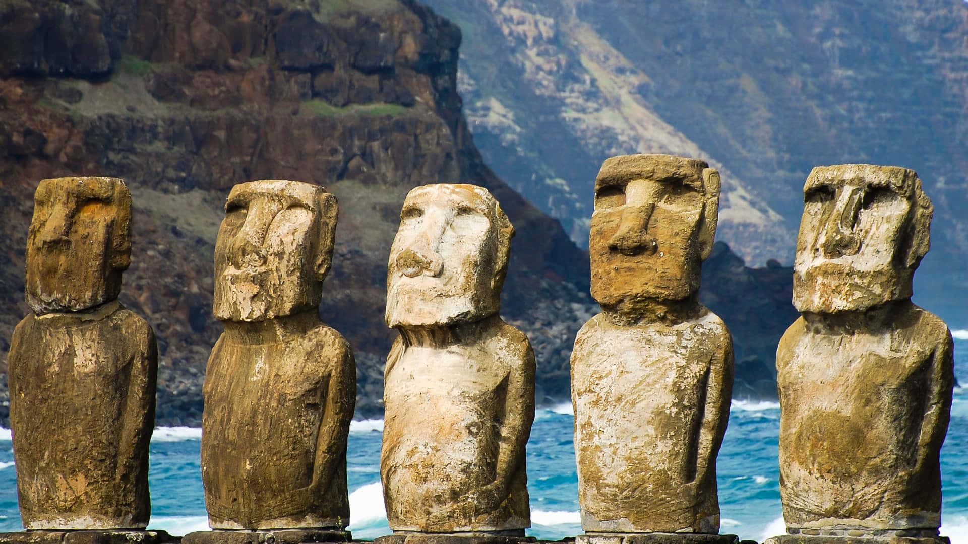 Ahu Tongariki Moai In Chile Background