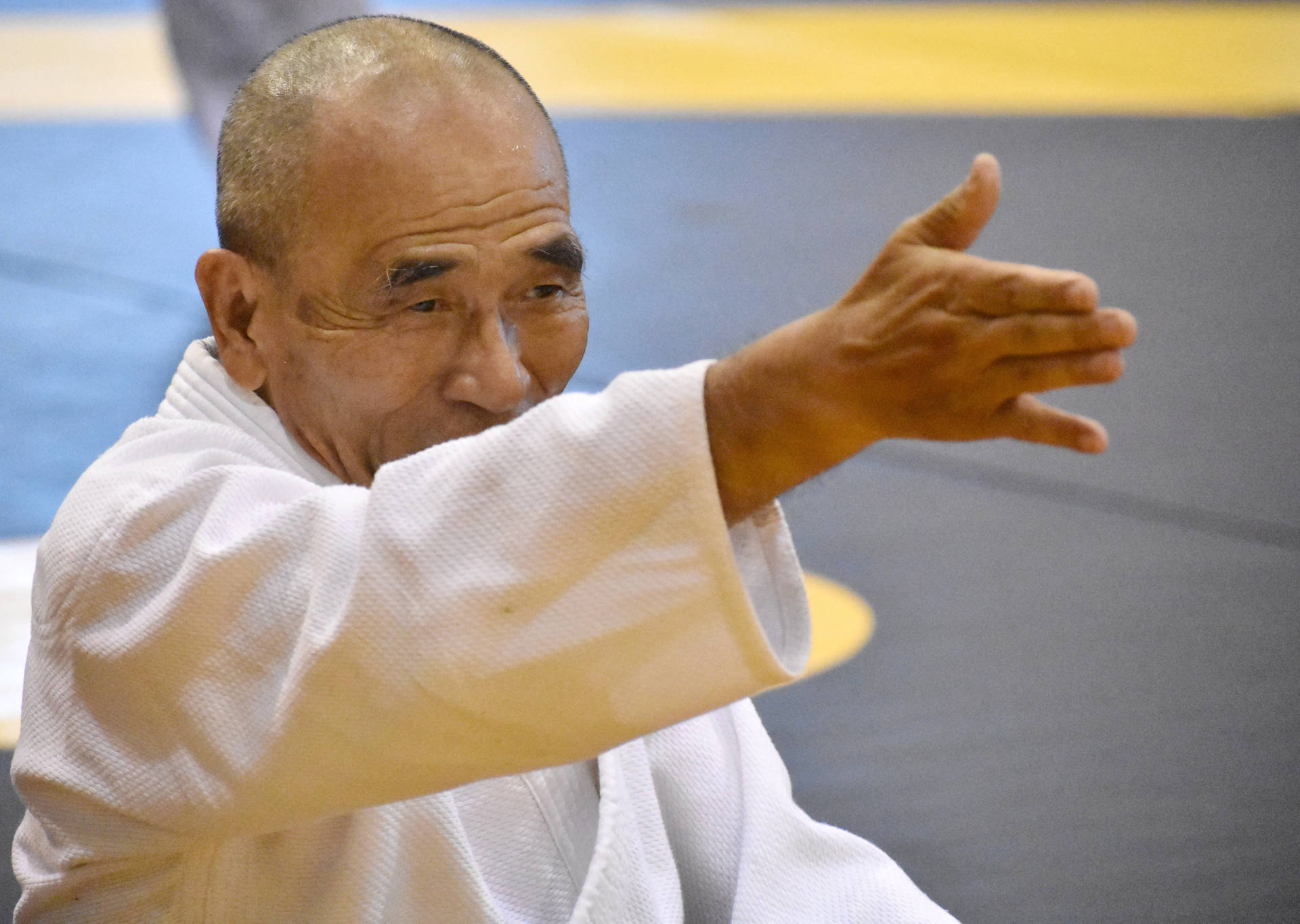 Aikido Sensei In Traditional Pose Background