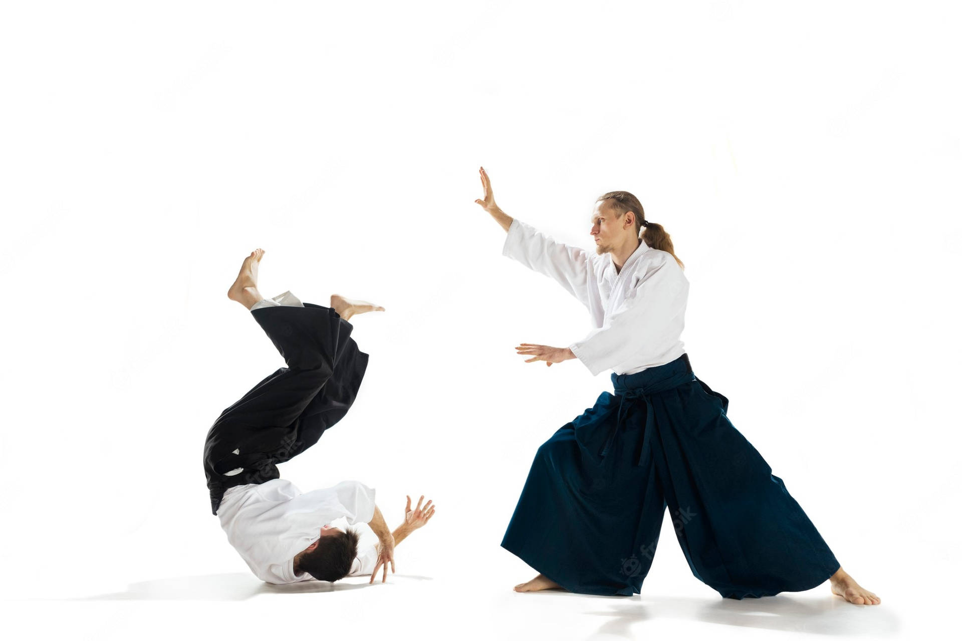 Aikidoka Demonstrating The Aiki-nage Technique In Aikido Background