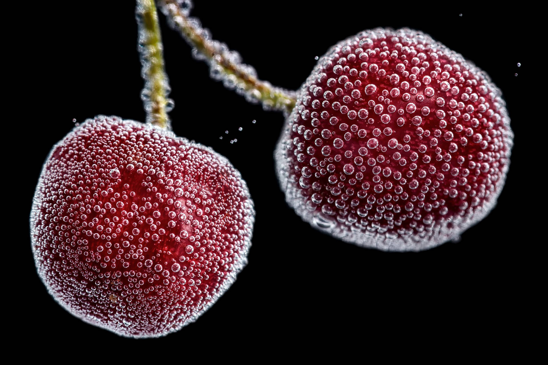 Air Bubbles On Cherries Background