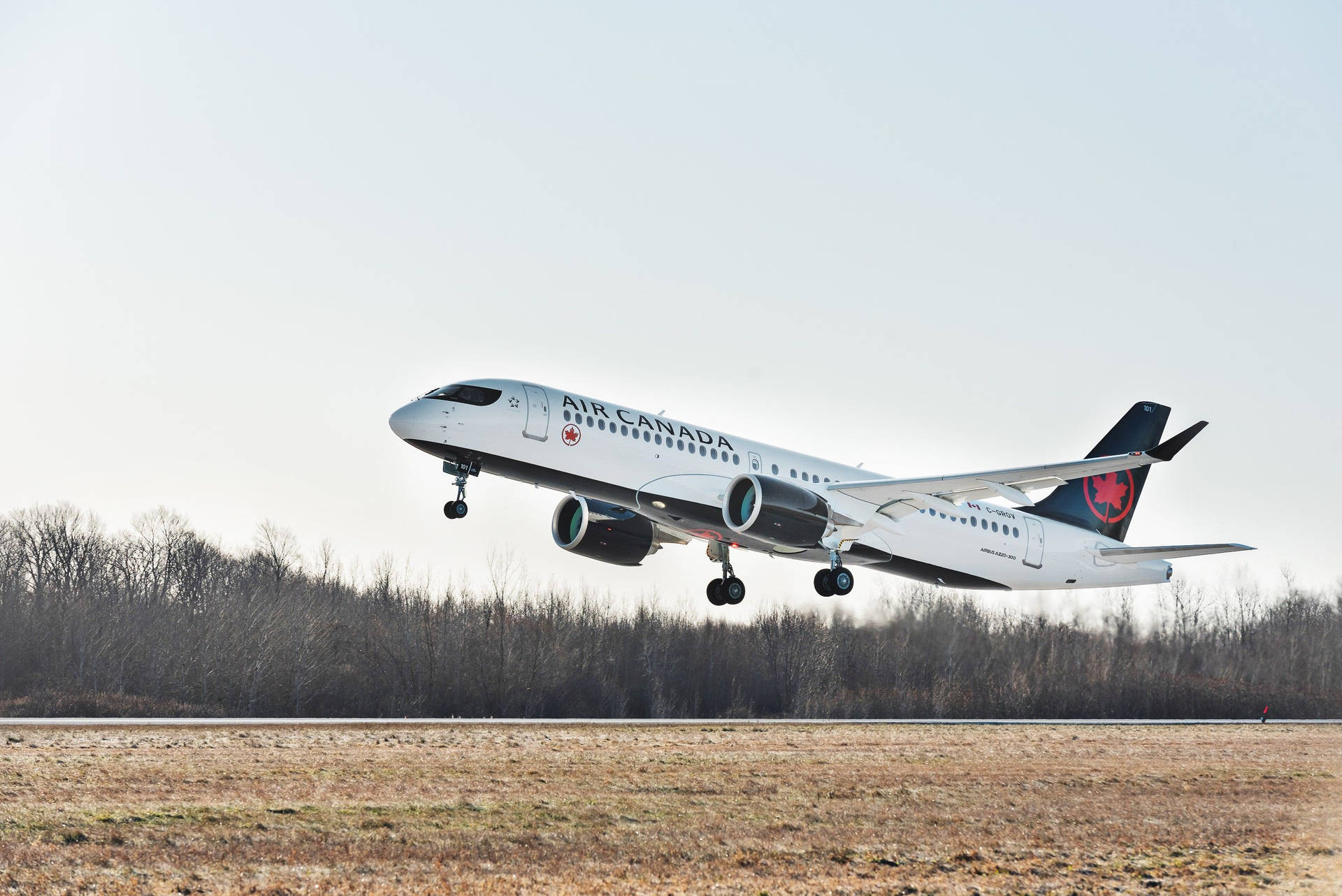 Air Canada Airplane On Land Background