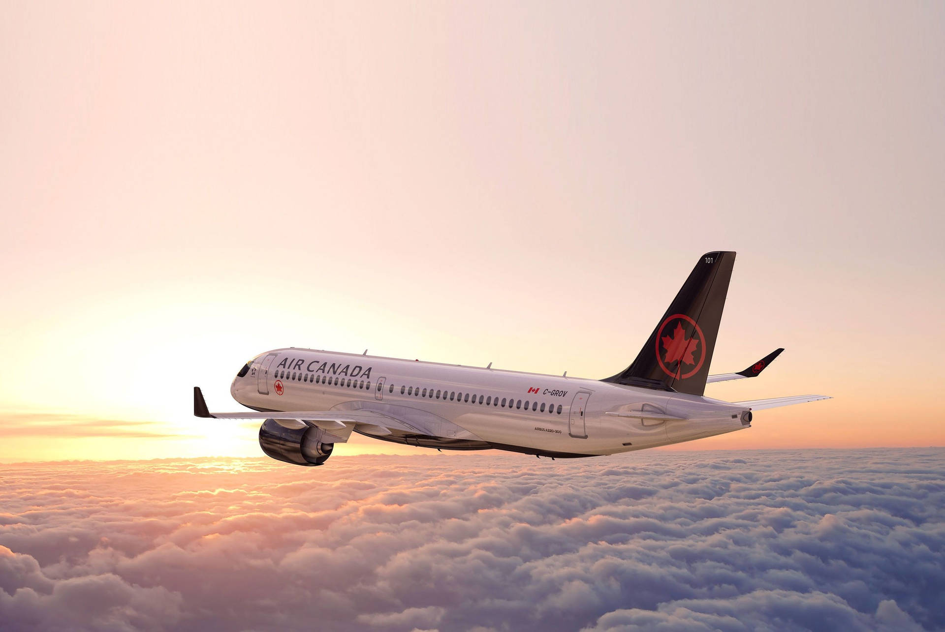 Air Canada Plane Over The Thick Clouds Background