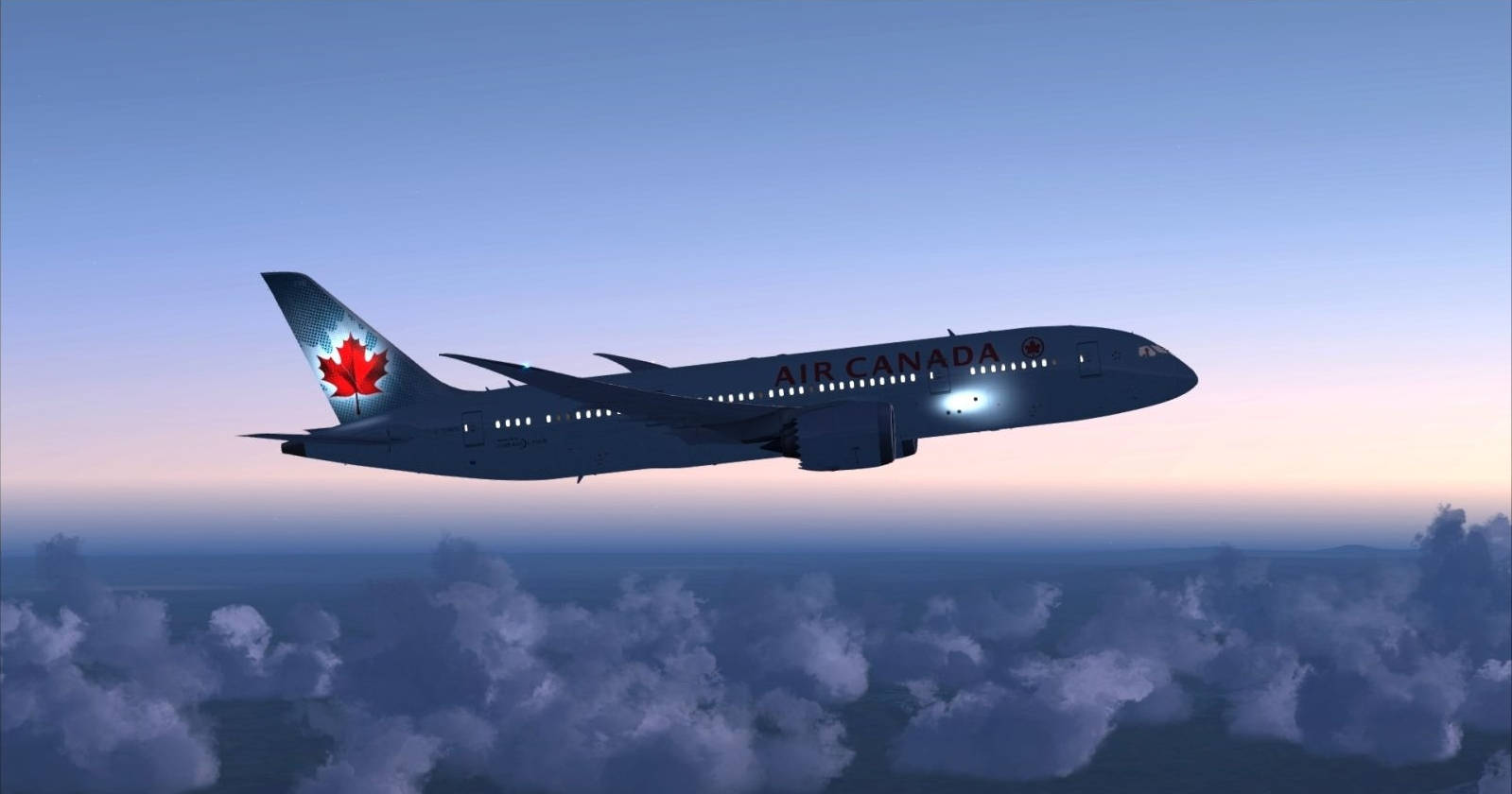 Air Canada Plane With Maple Leaf Logo Background