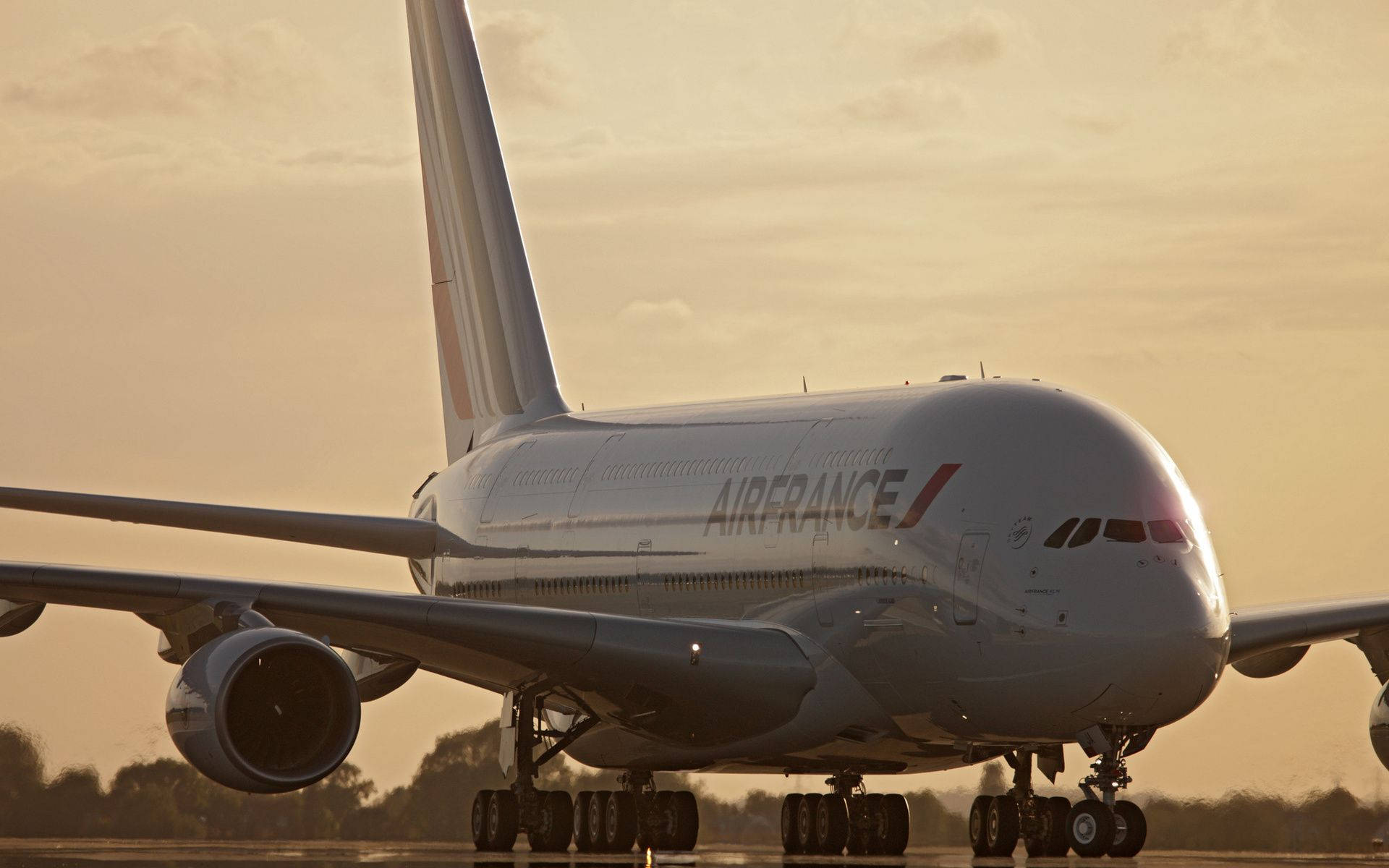 Air France Air Carrier Airbus A380 At Sunset Background