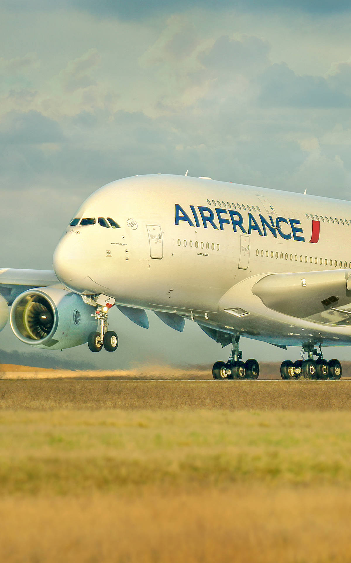 Air France Air Carrier Airbus A380 On Runway Background