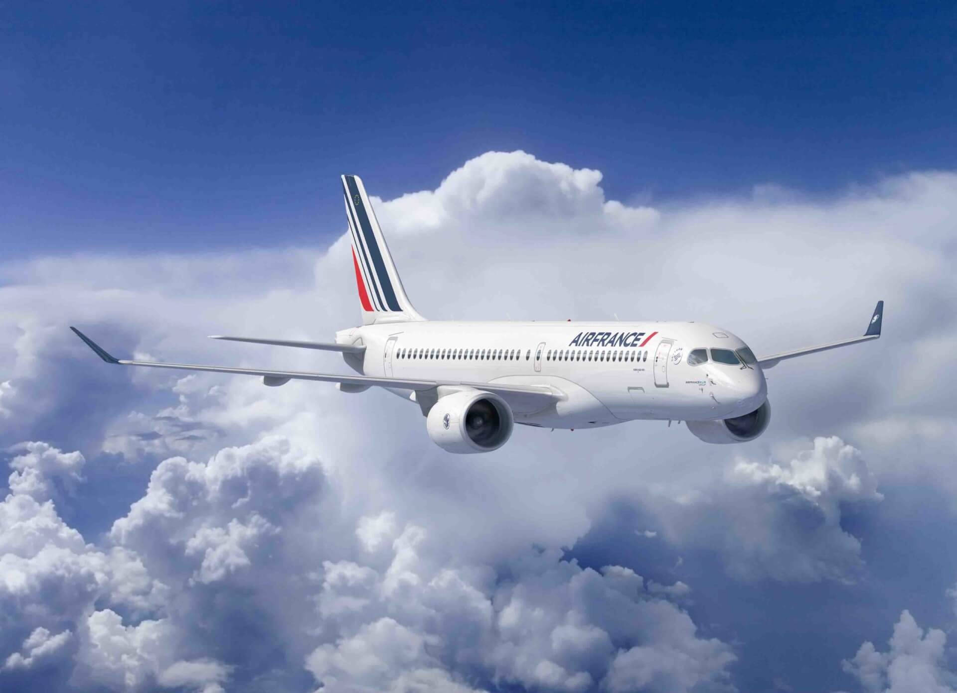 Air France Air Carrier Airbus Over The Clouds Background